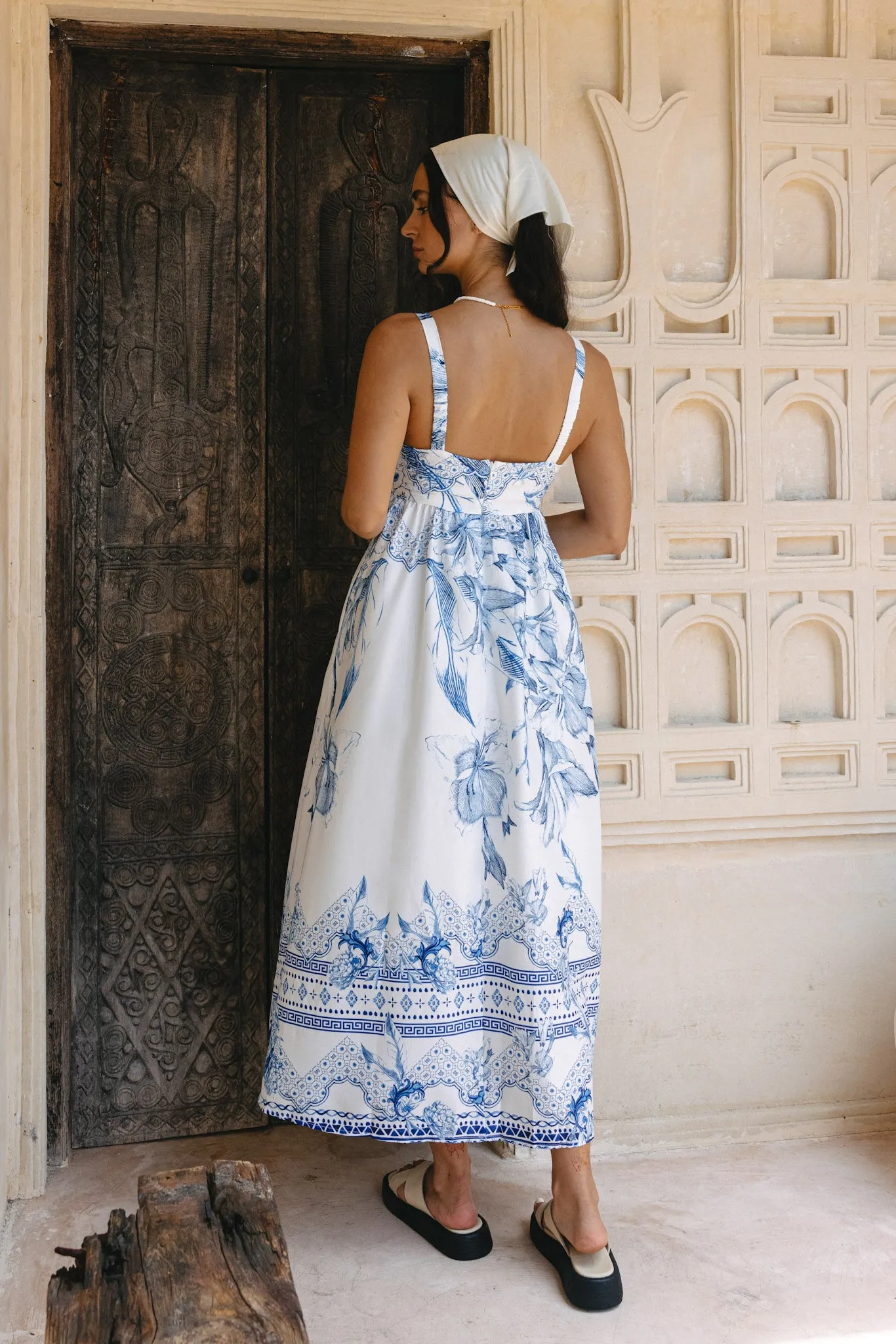 Fleur Blue Boho Tropical Maxi Dress