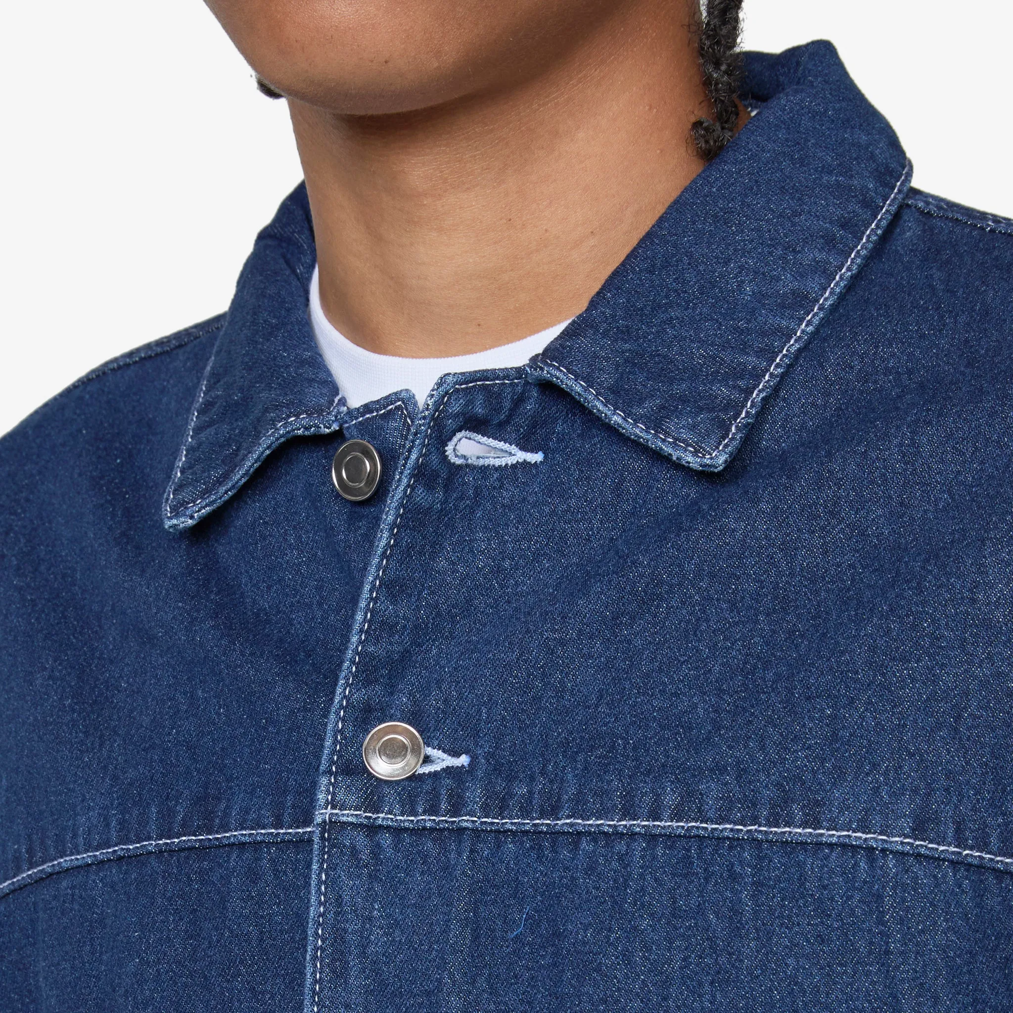 Full Button Denim Jacket Rinsed Denim