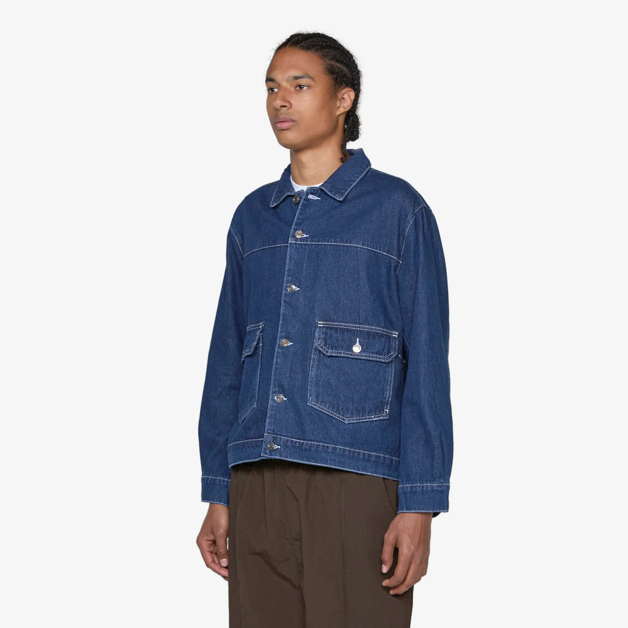 Full Button Denim Jacket Rinsed Denim