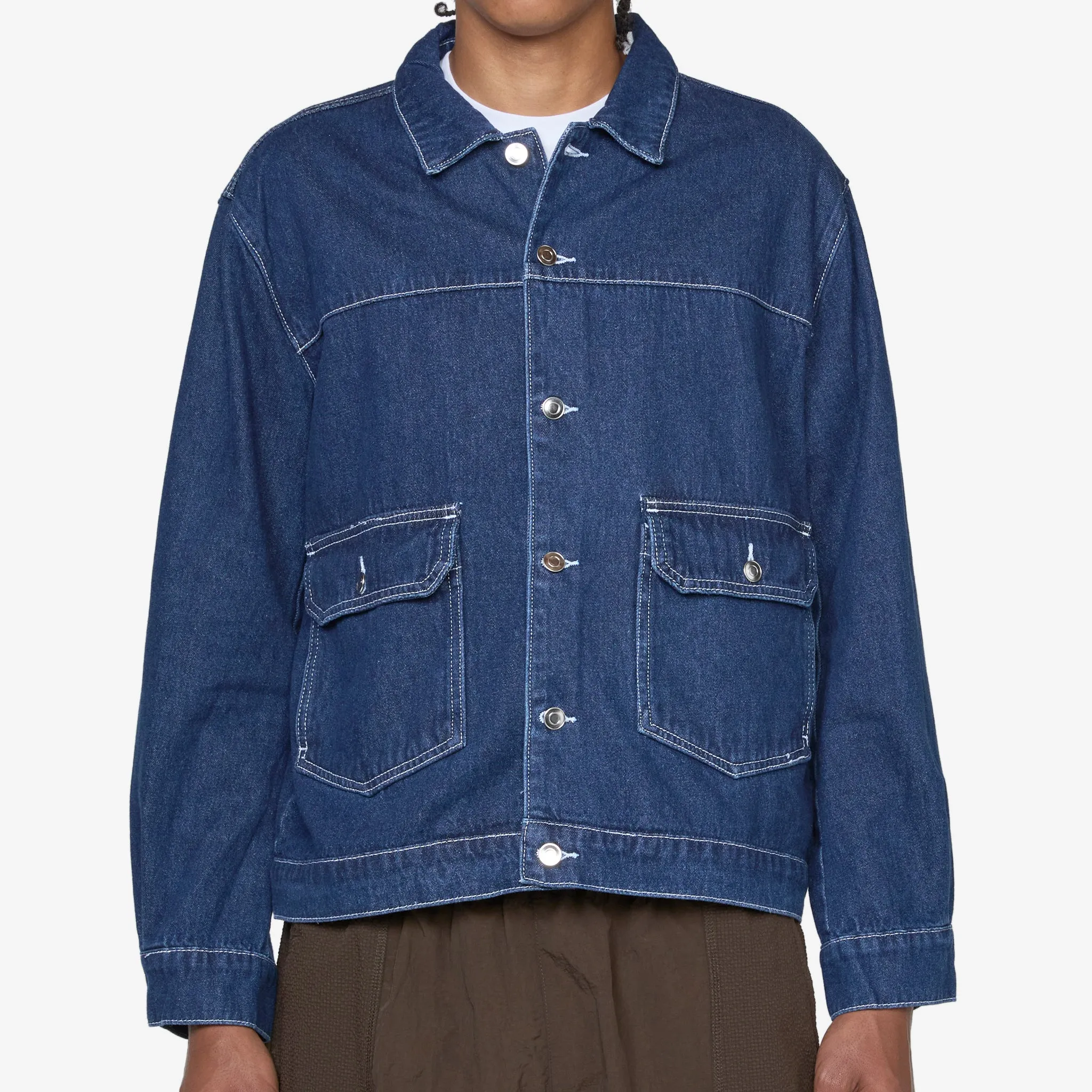 Full Button Denim Jacket Rinsed Denim