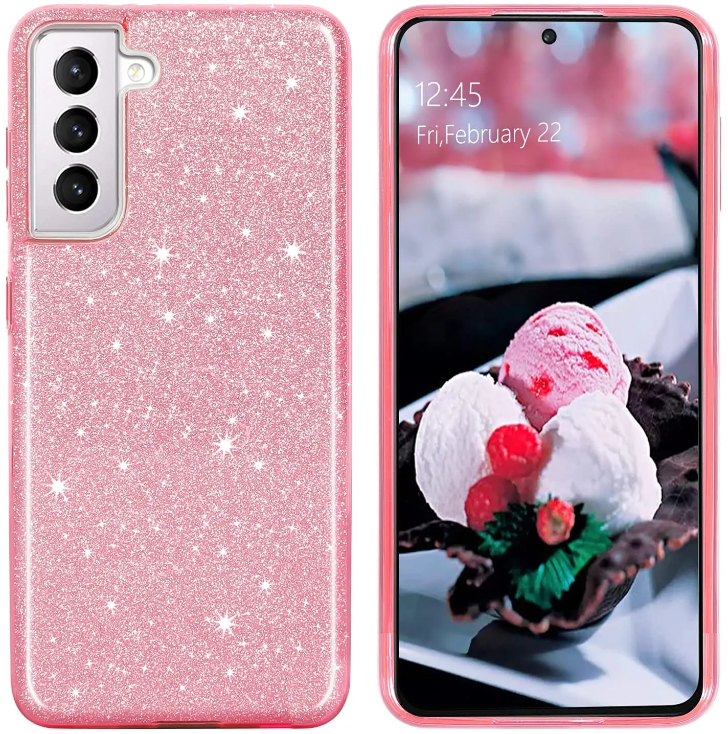 Galaxy S21 Plus Glitter Sparkle Pink Bling Case for Women Girls