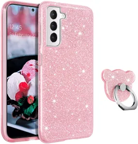 Galaxy S21 Plus Glitter Sparkle Pink Bling Case for Women Girls