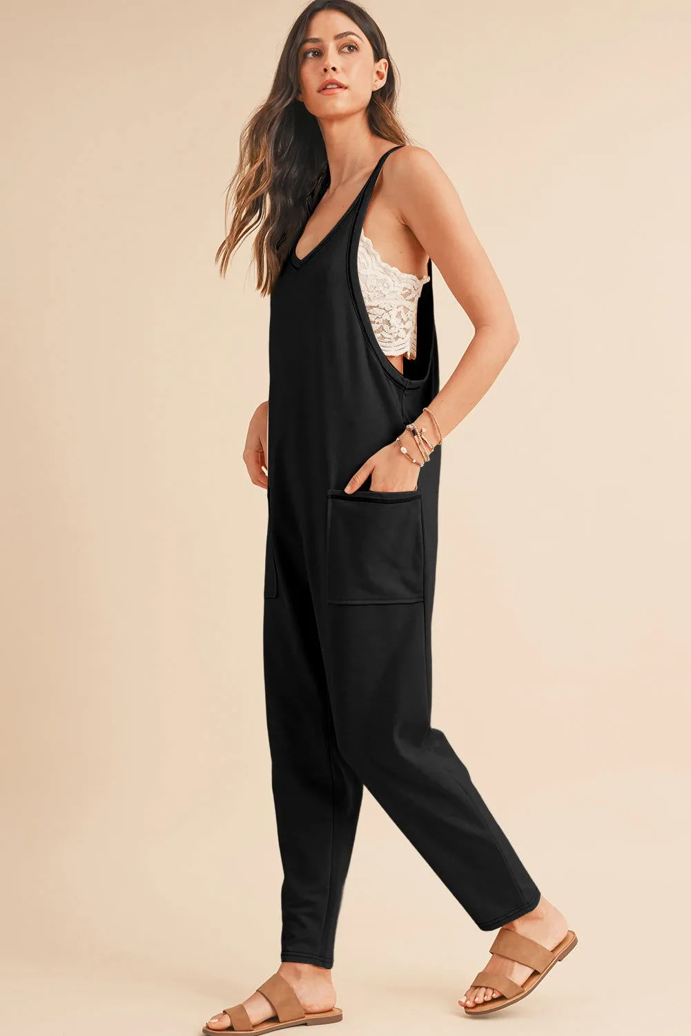 Gold Flame Solid Color Loose Fit Harem Jumpsuit