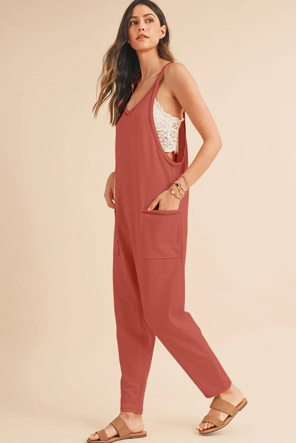 Gold Flame Solid Color Loose Fit Harem Jumpsuit