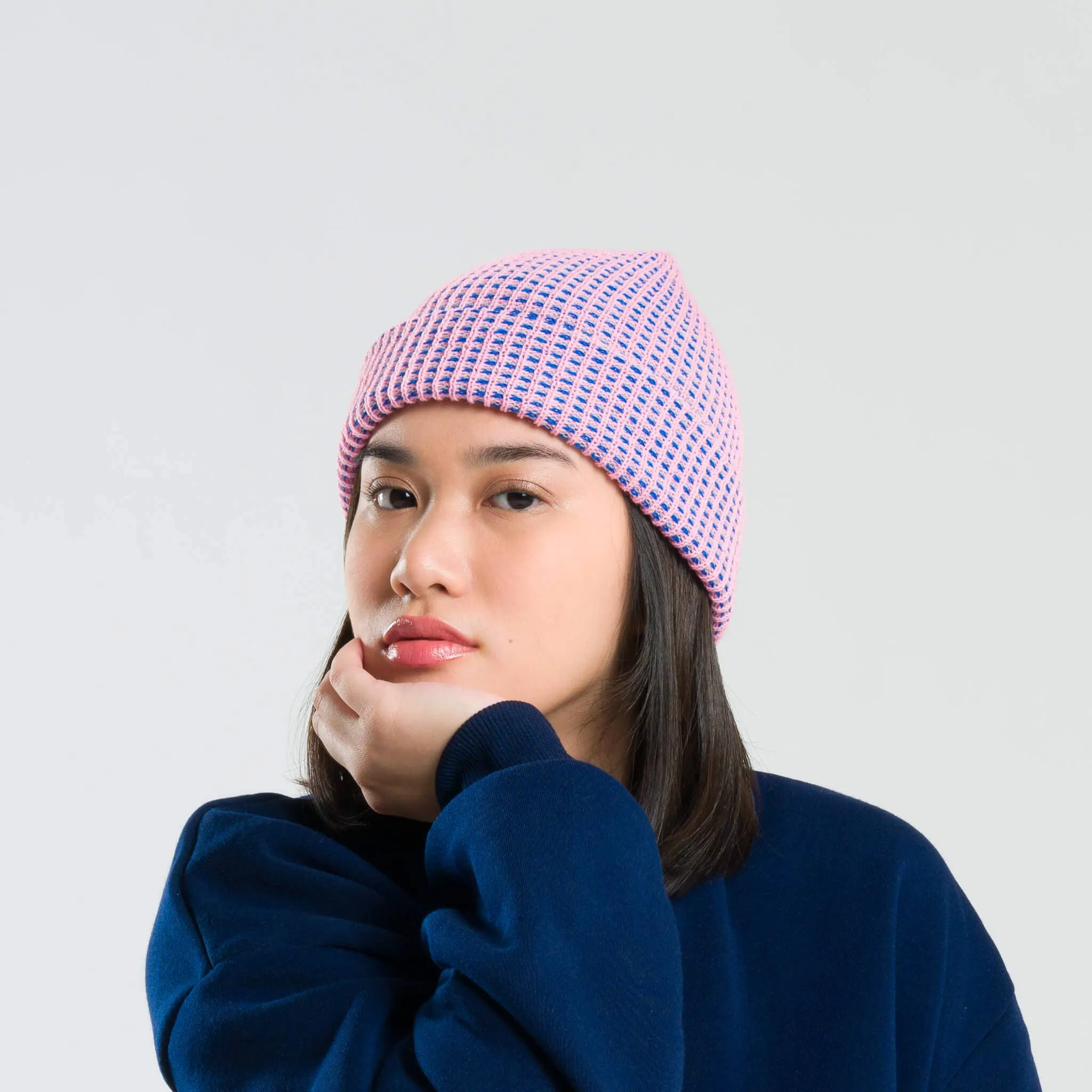 Grid Knit Beanie - Fuchsia