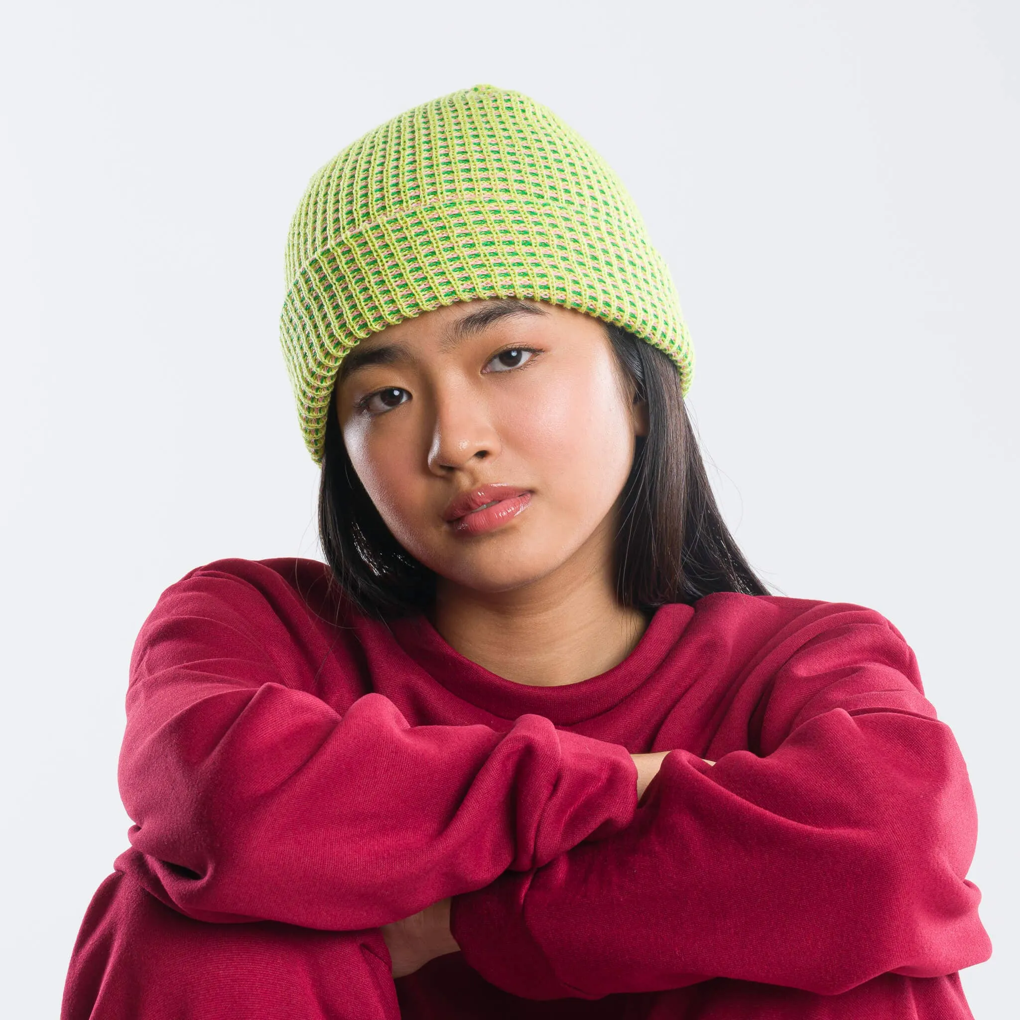 Grid Knit Beanie - Fuchsia