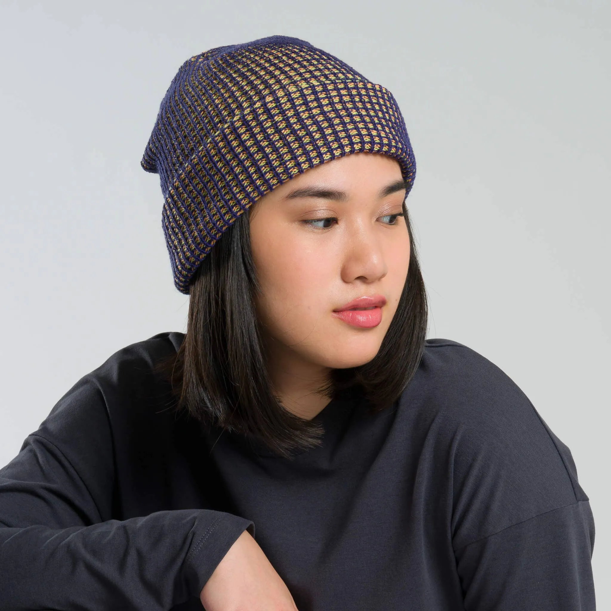 Grid Knit Beanie - Fuchsia