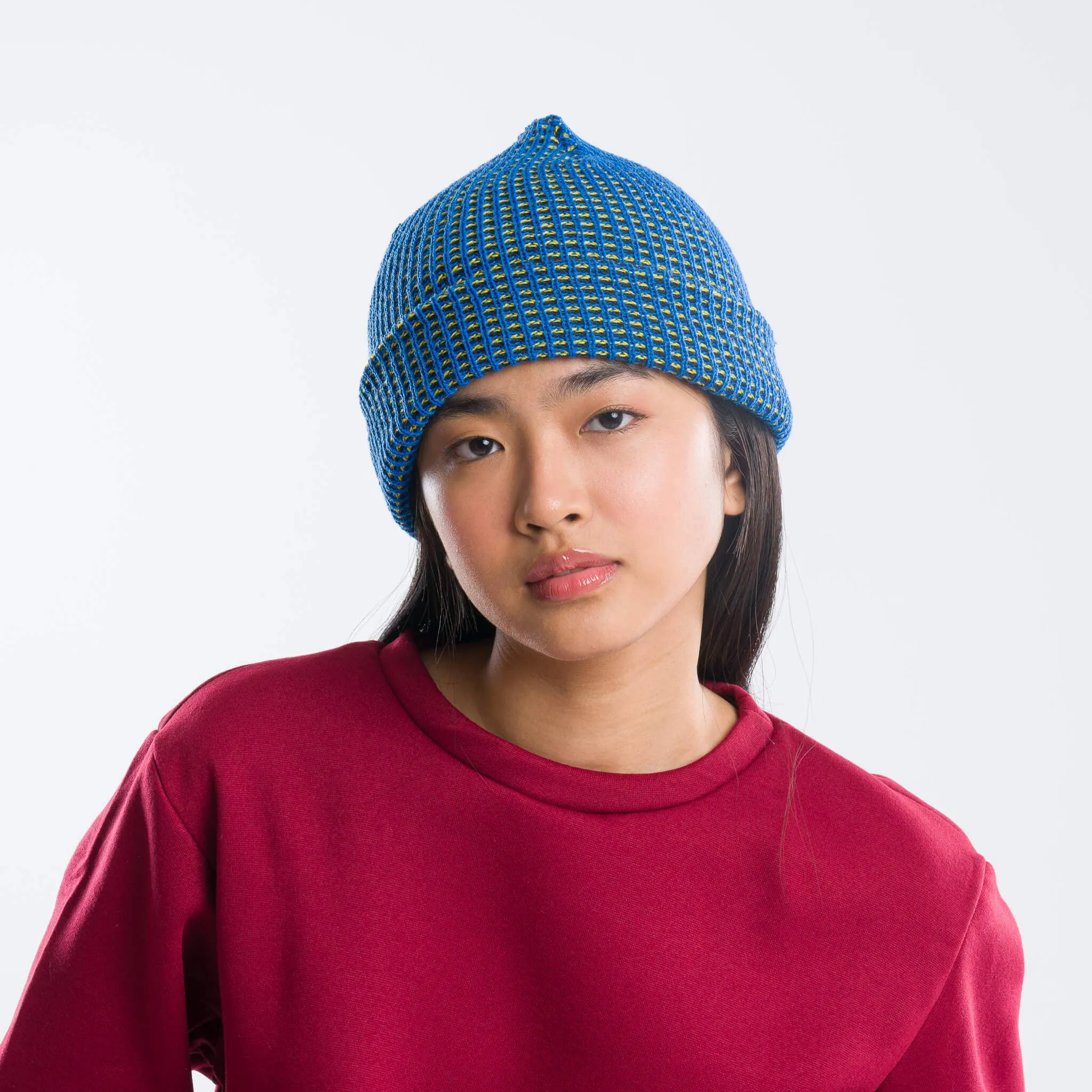 Grid Knit Beanie - Fuchsia