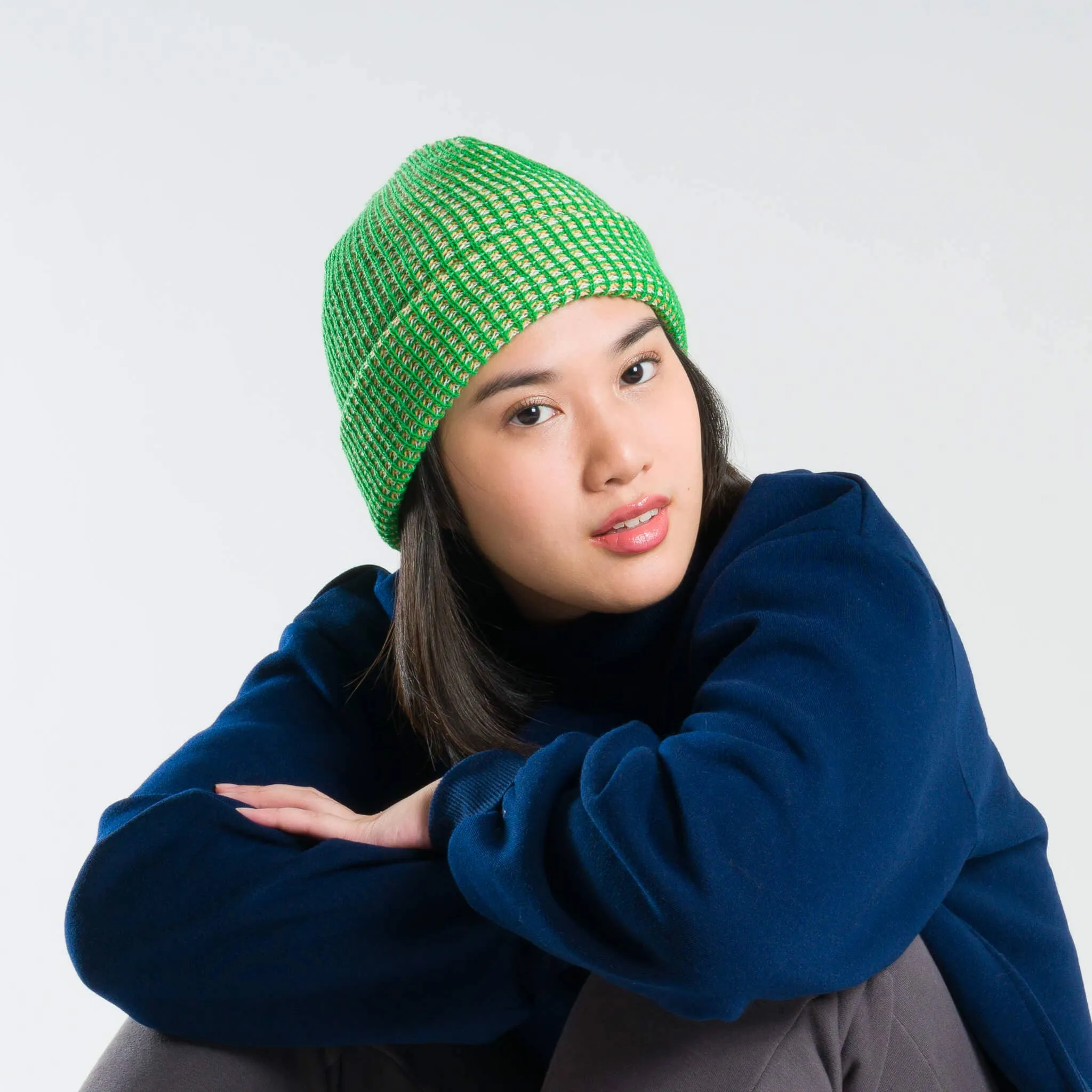 Grid Knit Beanie - Fuchsia