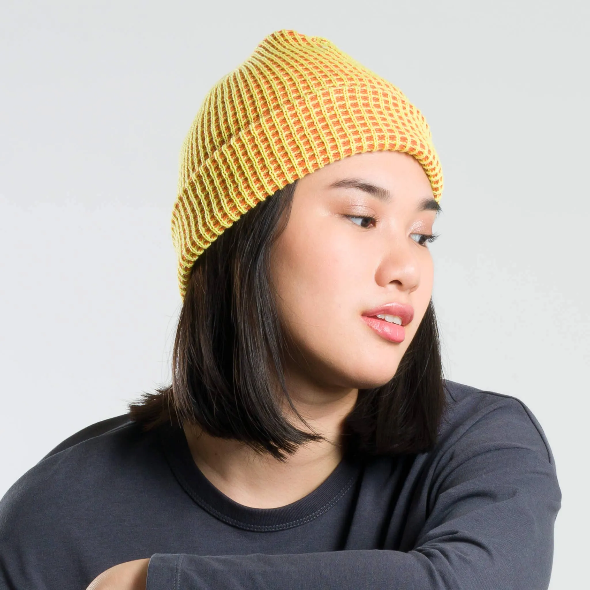 Grid Knit Beanie - Fuchsia