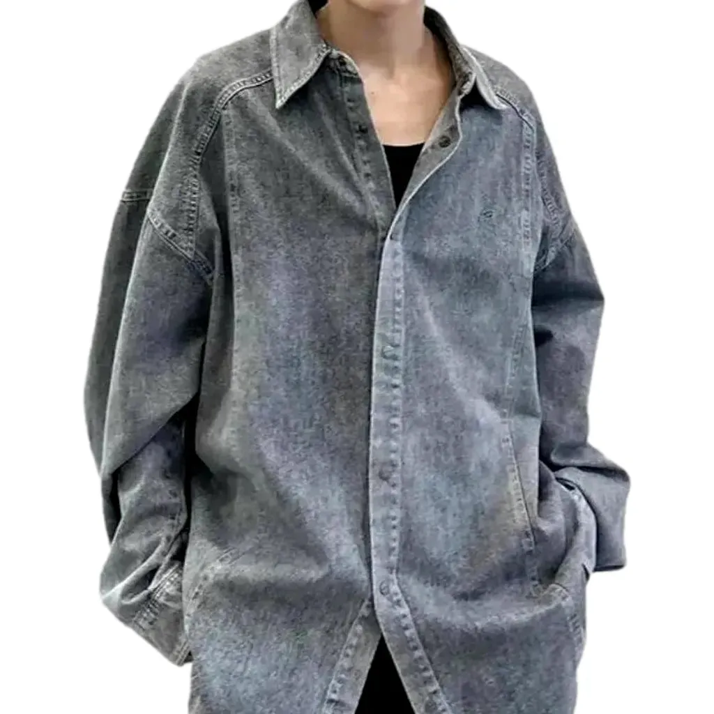 Grunge medium length men's denim shirt