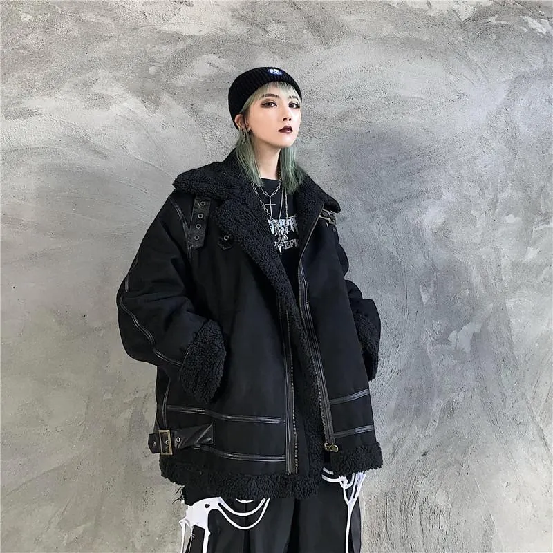 Grunge Motorcycle Faux Fur Leather Pu Jacket