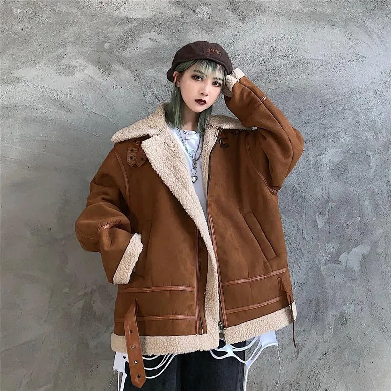 Grunge Motorcycle Faux Fur Leather Pu Jacket