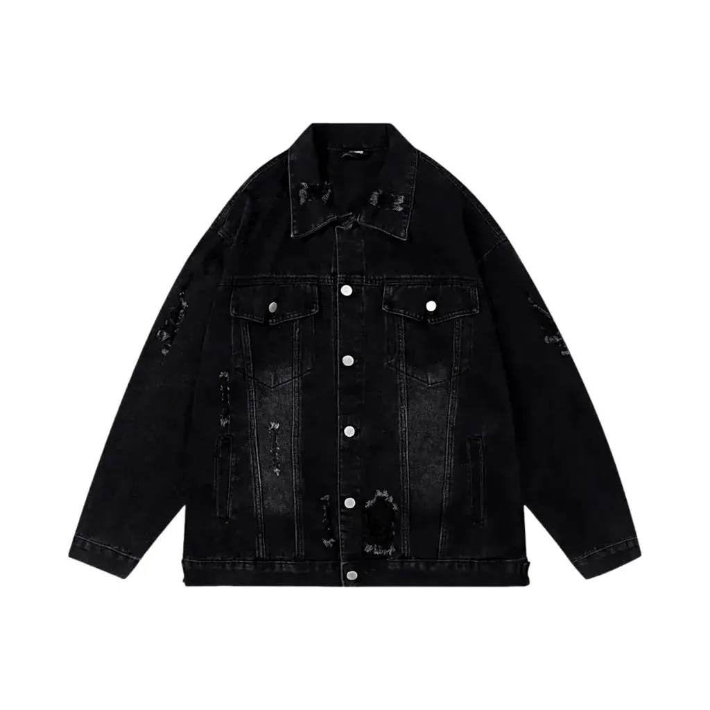 Grunge style medium fit men's denim jacket