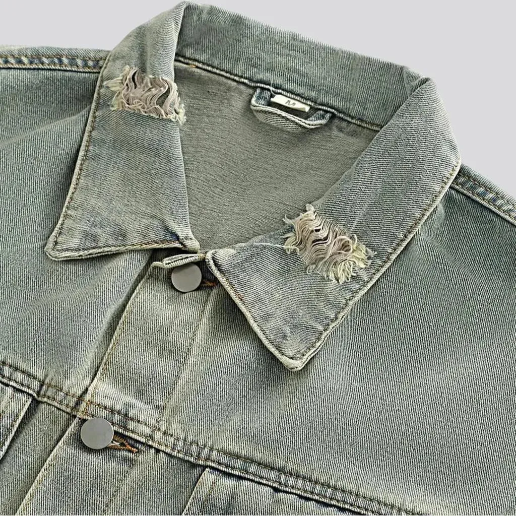 Grunge style medium fit men's denim jacket