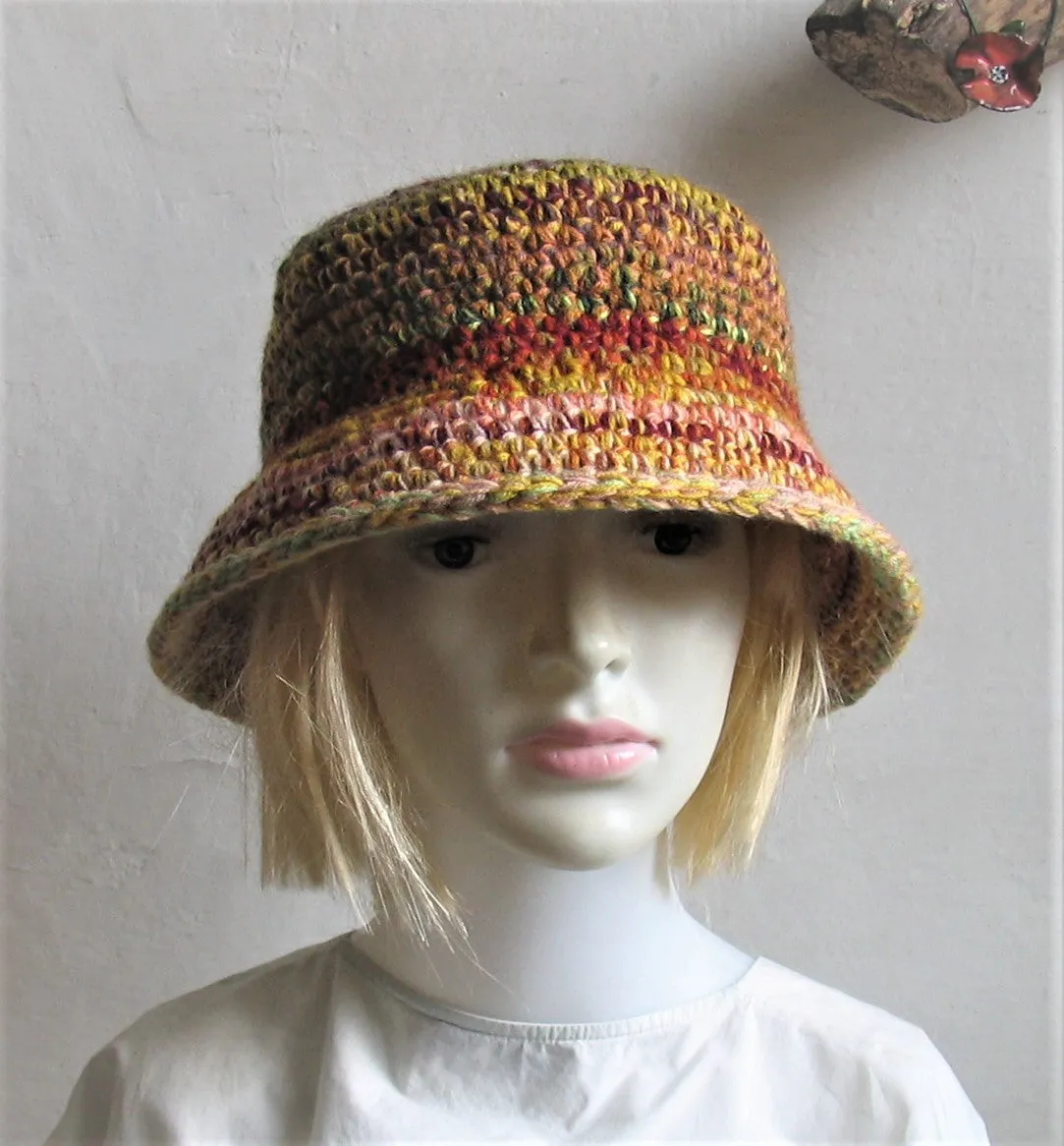 Handmade Crochet Warm hat with brim crochet fall autumn winter bucket bell hat rolled brim hat Women winter hat Ladies hat