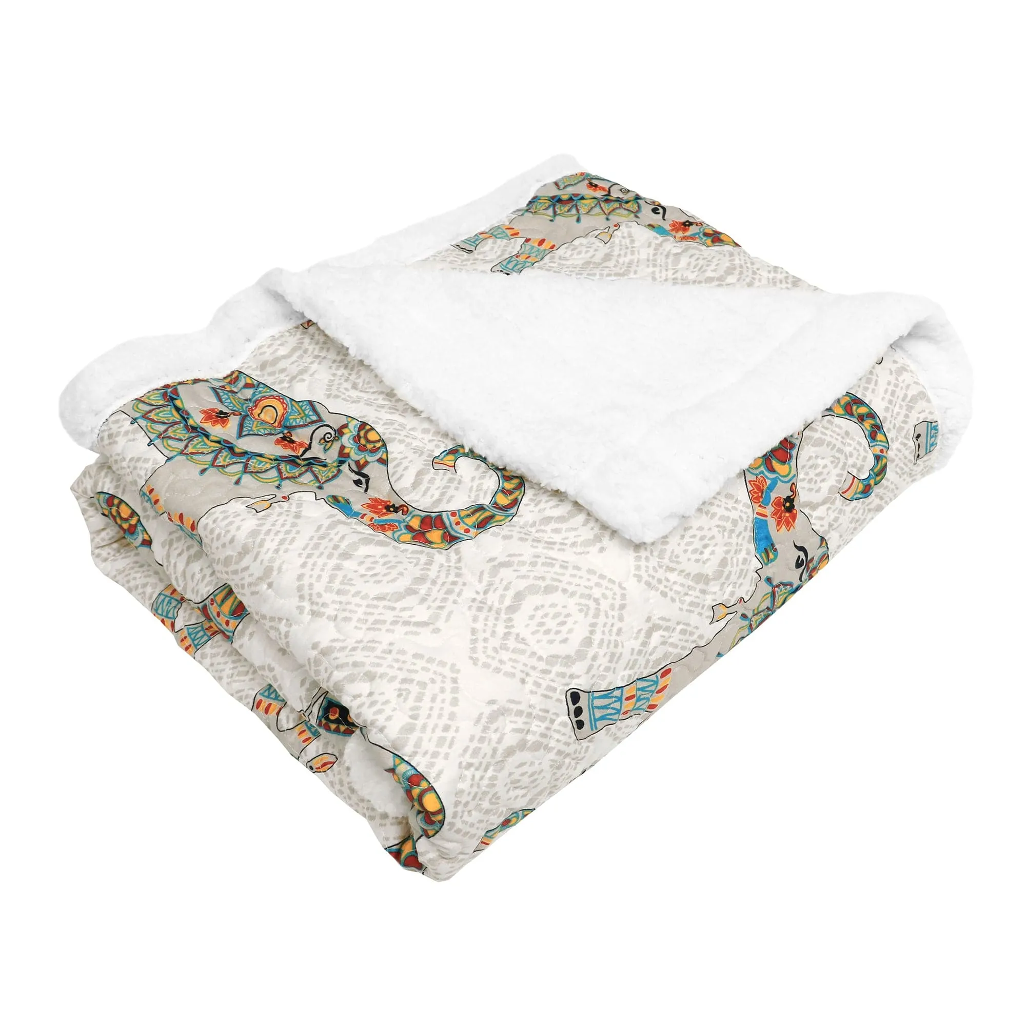 Hati Elephants Sherpa Throw Blanket