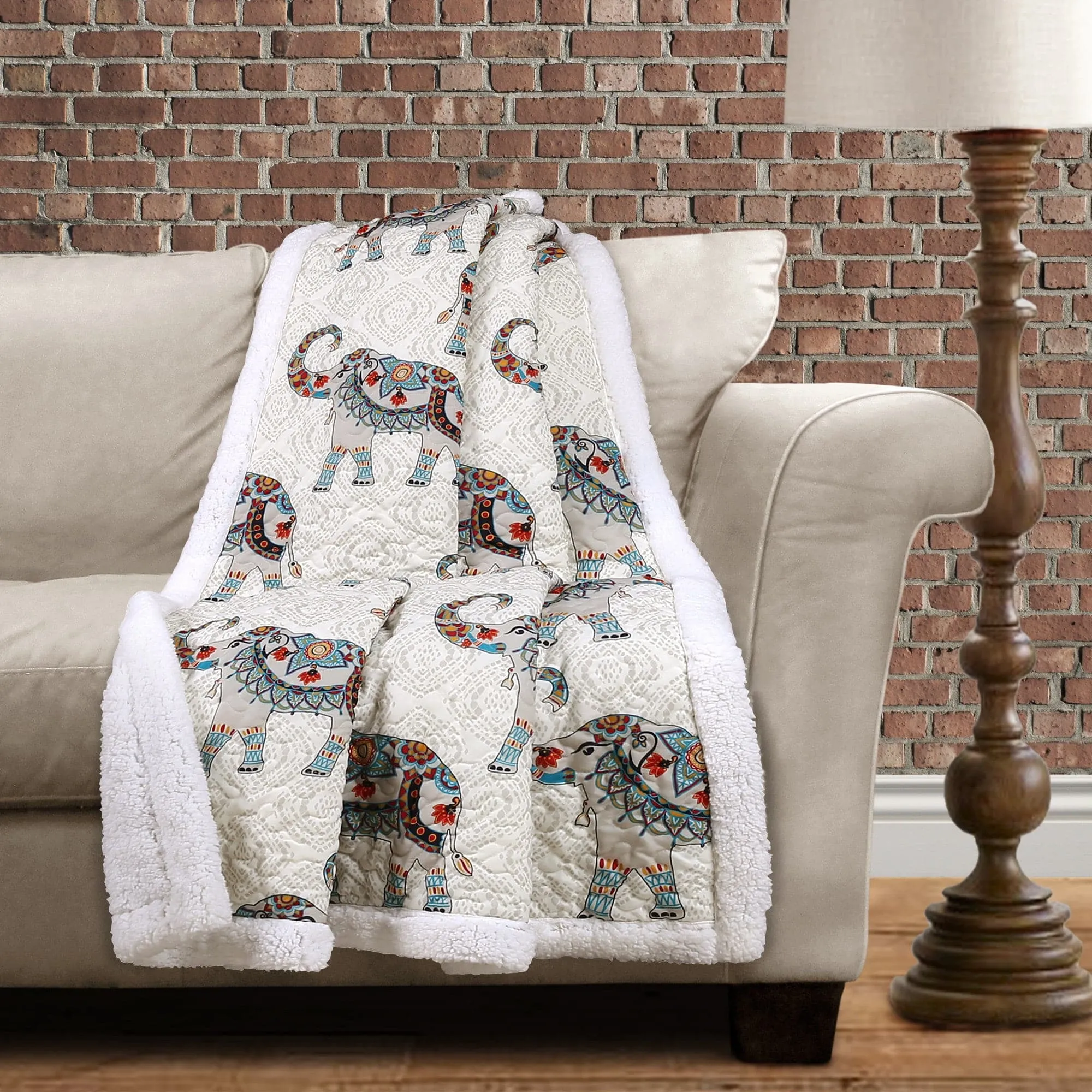 Hati Elephants Sherpa Throw Blanket