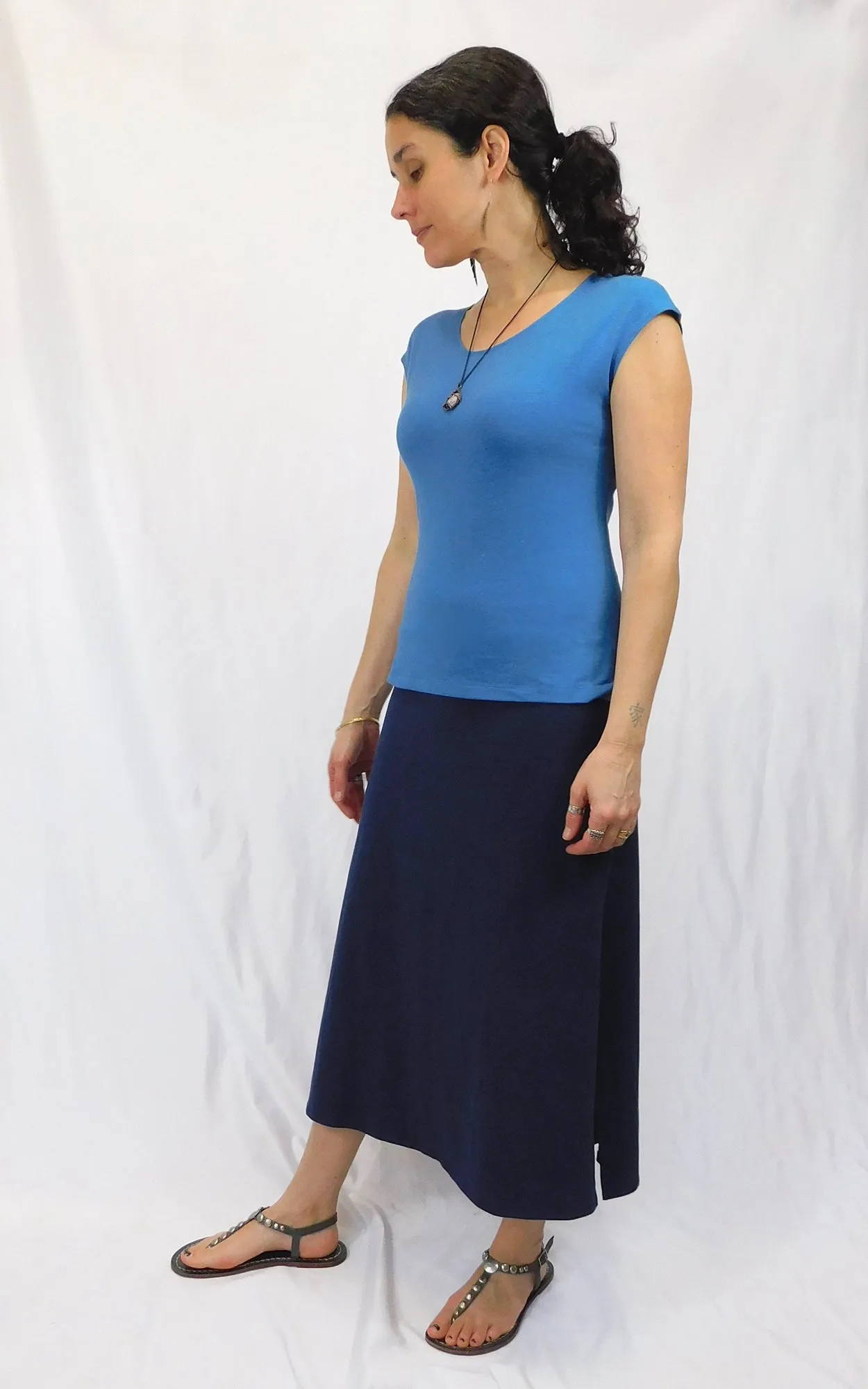 Hemp Long Midi Skirt - Navy - S,3XL