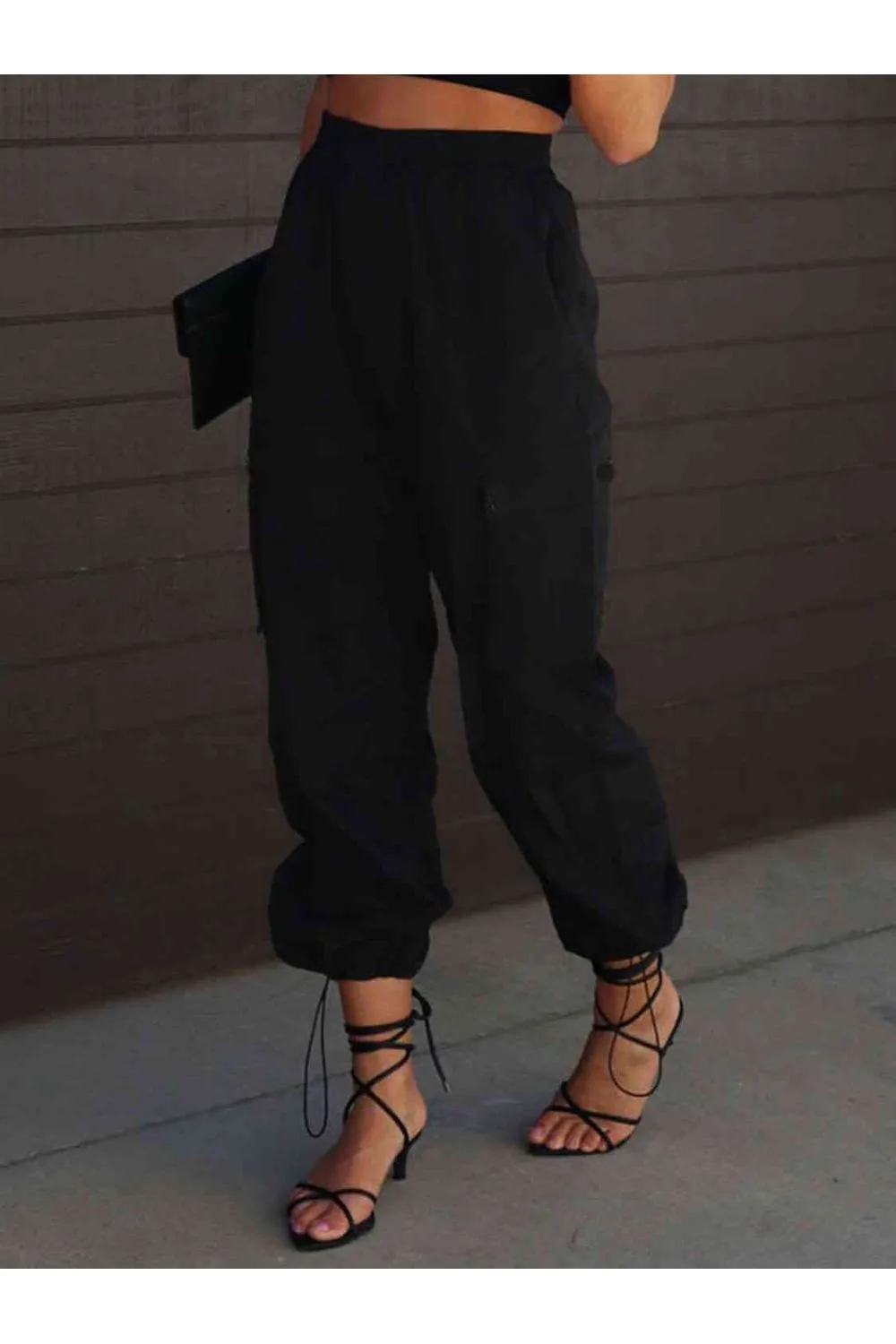 High Waist Drawstring Pants with Pockets