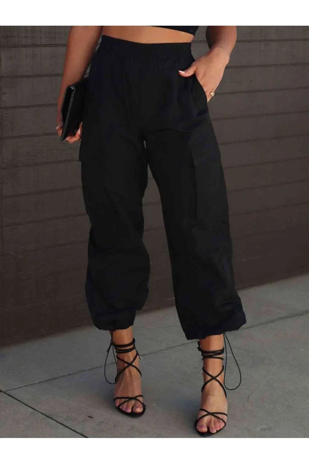 High Waist Drawstring Pants with Pockets