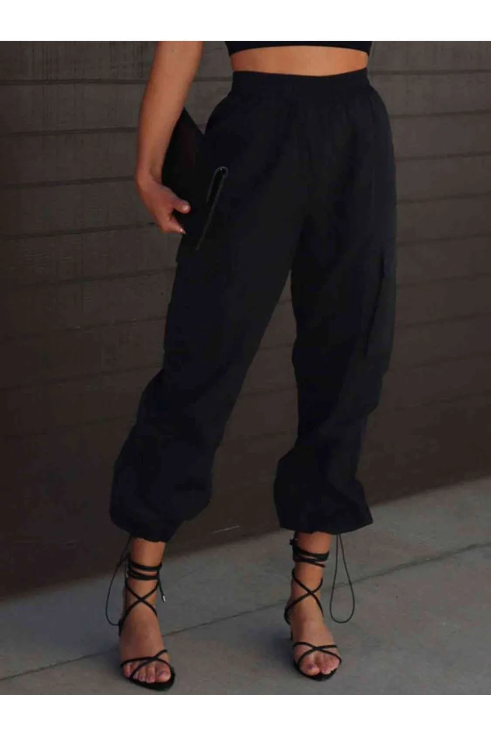 High Waist Drawstring Pants with Pockets