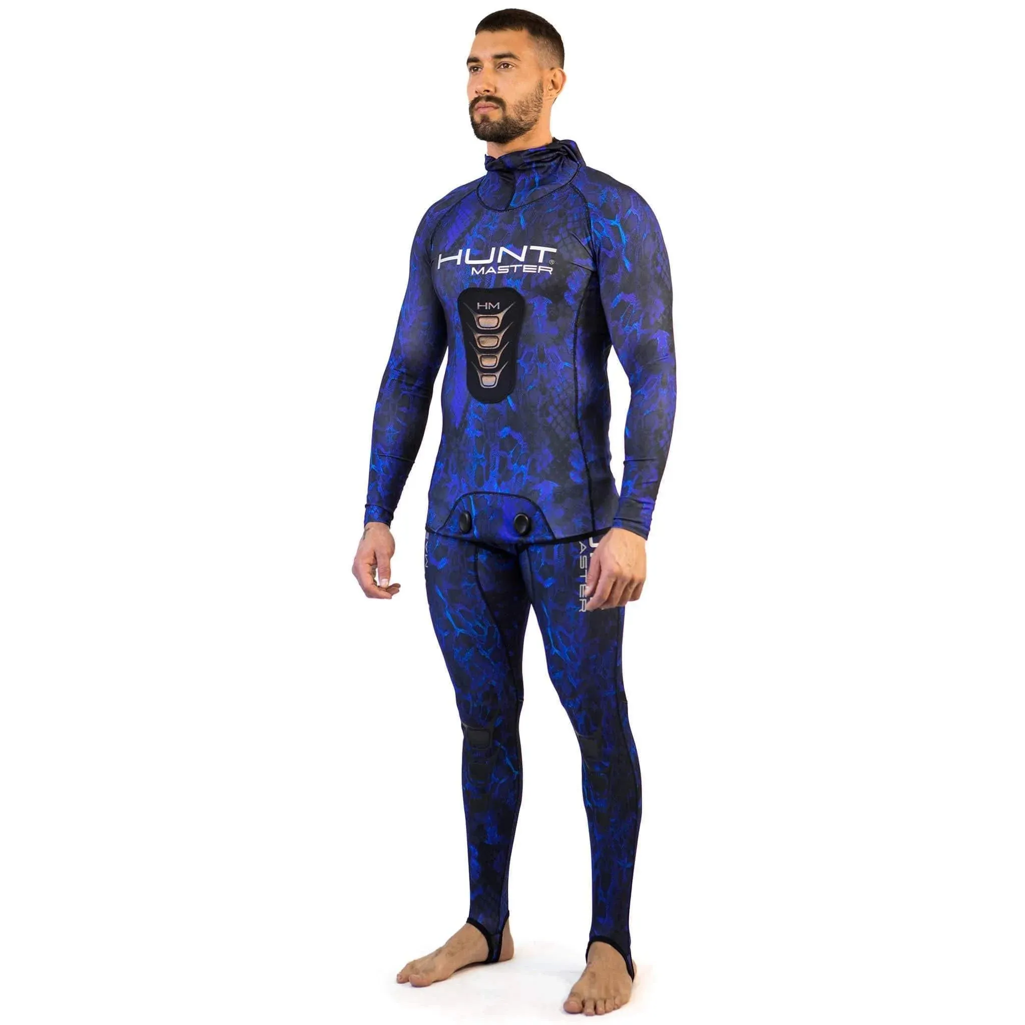 Hunt Master Hooded Spearfishing Rashguard Top & Long John Pants with Chest Pad Combo - Camo - Unisex