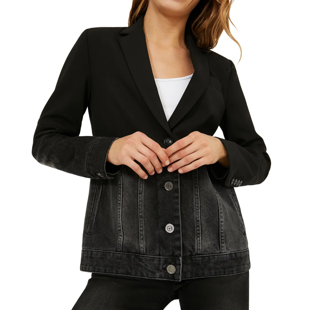 Hybrid Denim Blazer Jacket - Black