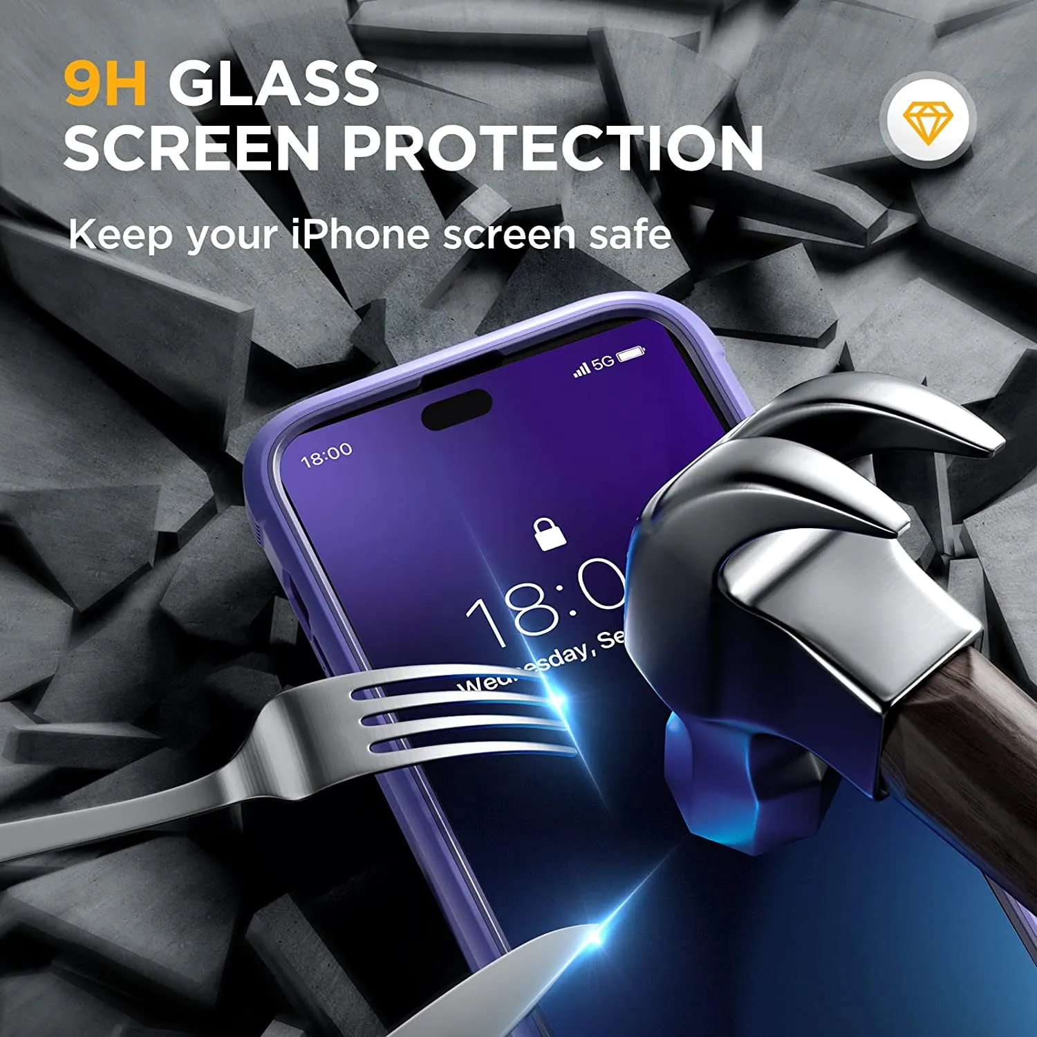 iPhone 14 Pro Newest Full-Body Bumper Case  Glass Screen Protector Purple