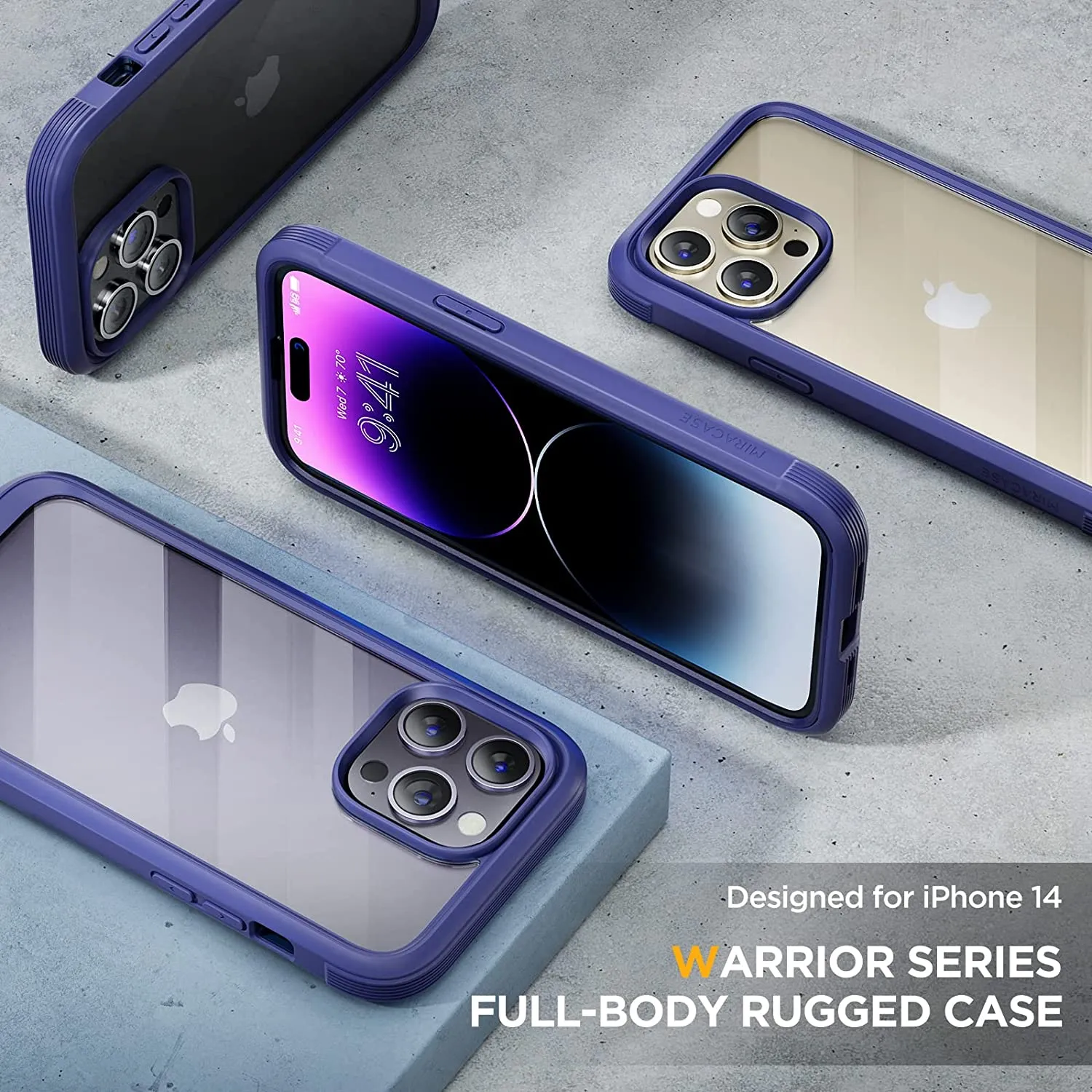 iPhone 14 Pro Newest Full-Body Bumper Case  Glass Screen Protector Purple