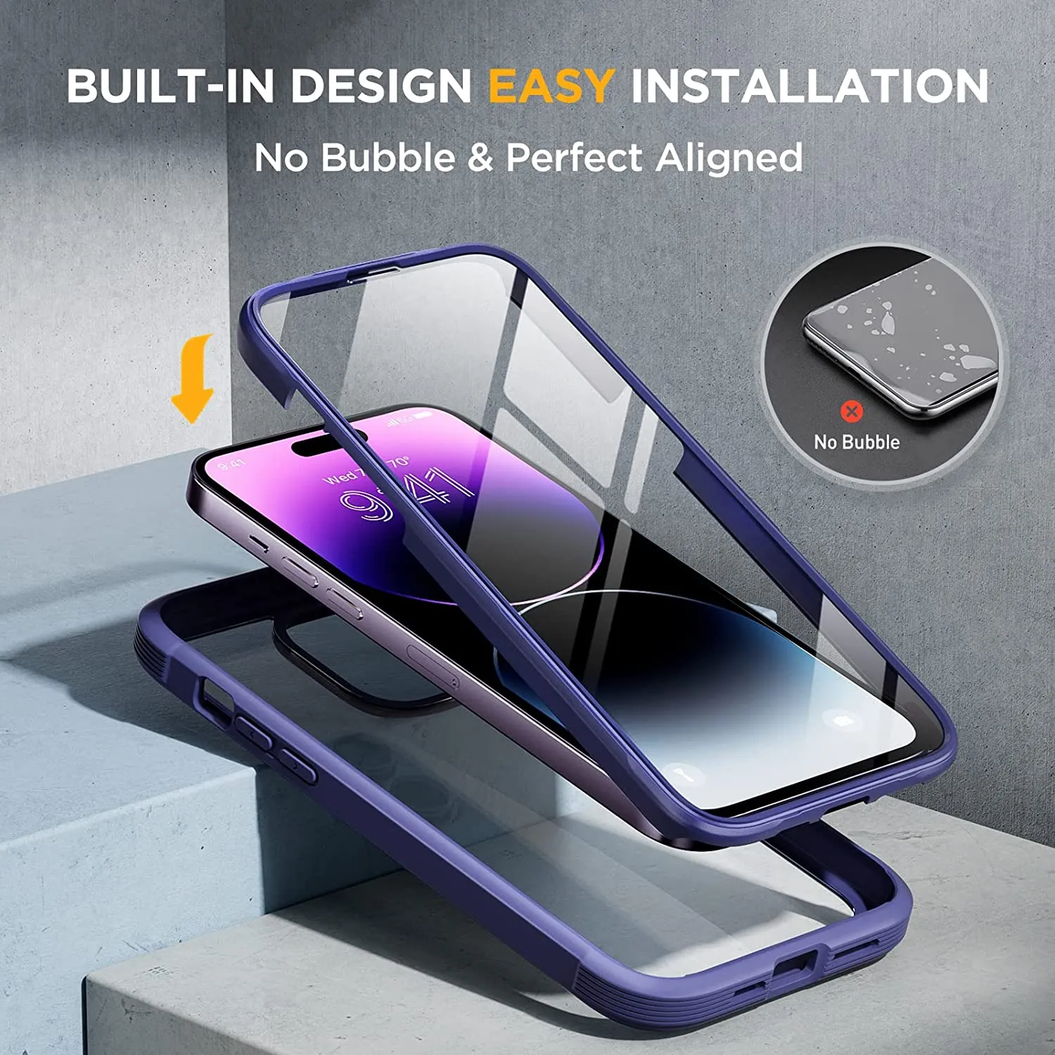 iPhone 14 Pro Newest Full-Body Bumper Case  Glass Screen Protector Purple