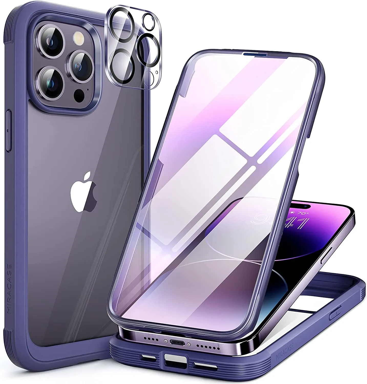 iPhone 14 Pro Newest Full-Body Bumper Case  Glass Screen Protector Purple