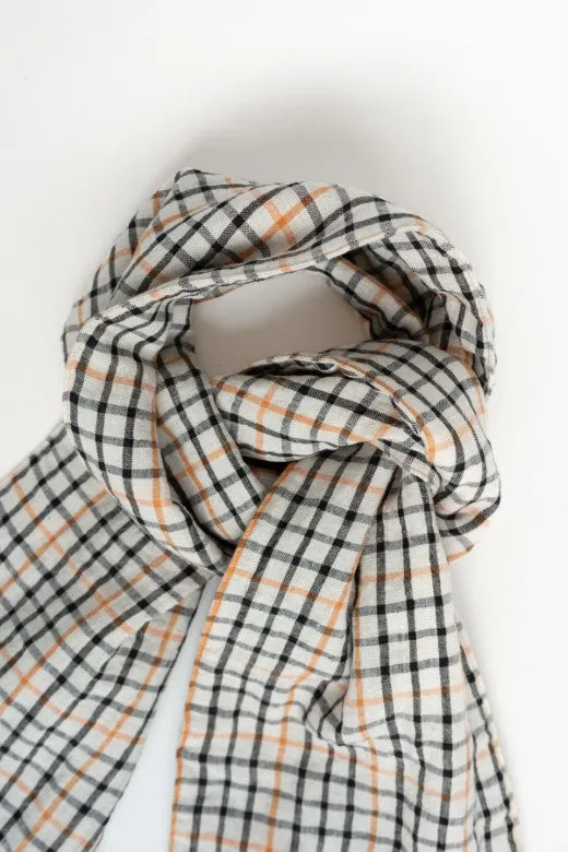 Irish Linen Quilted Scarf in Black and Orange Check