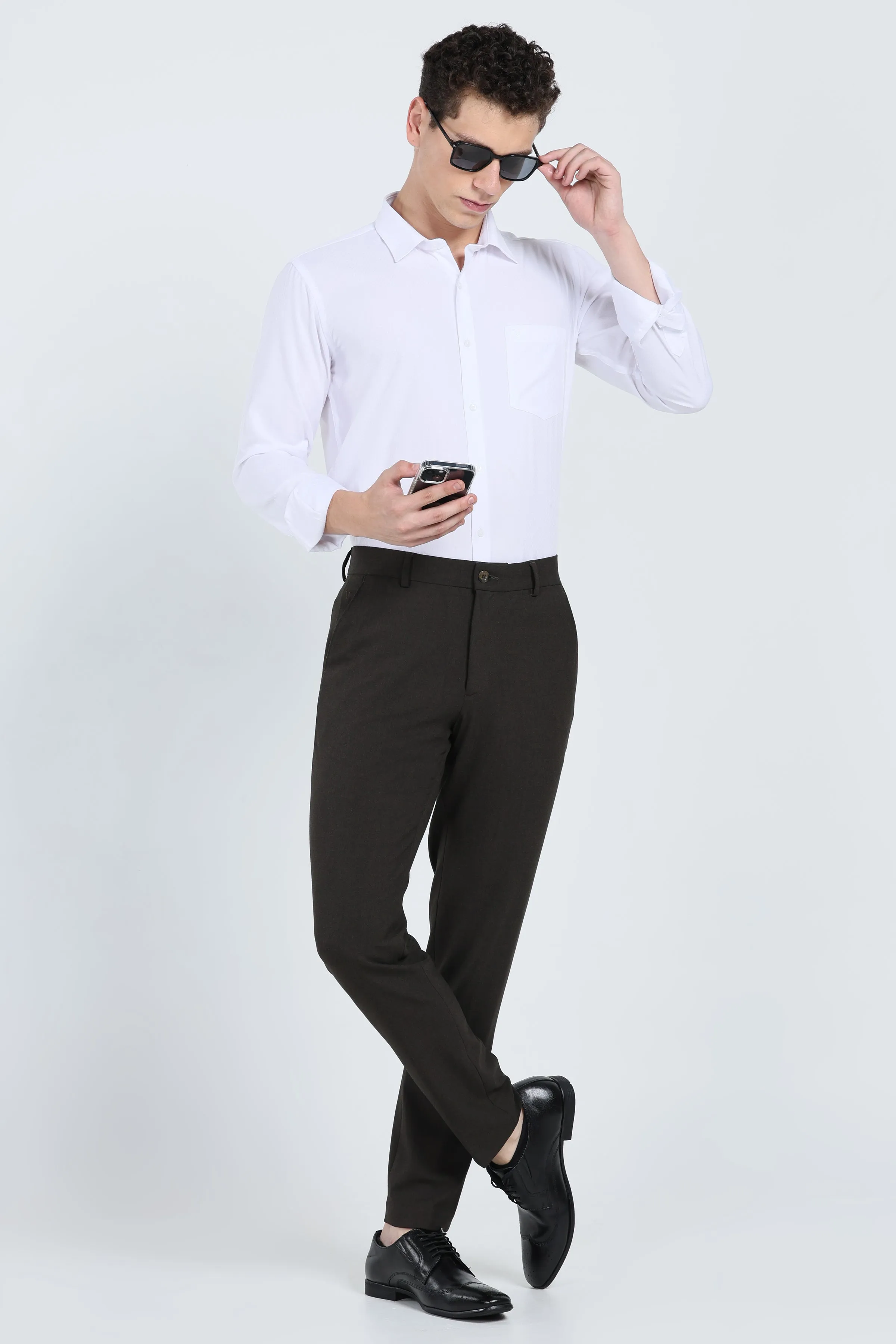 Ivyn Elegant Charcoal Brown Formal Trousers