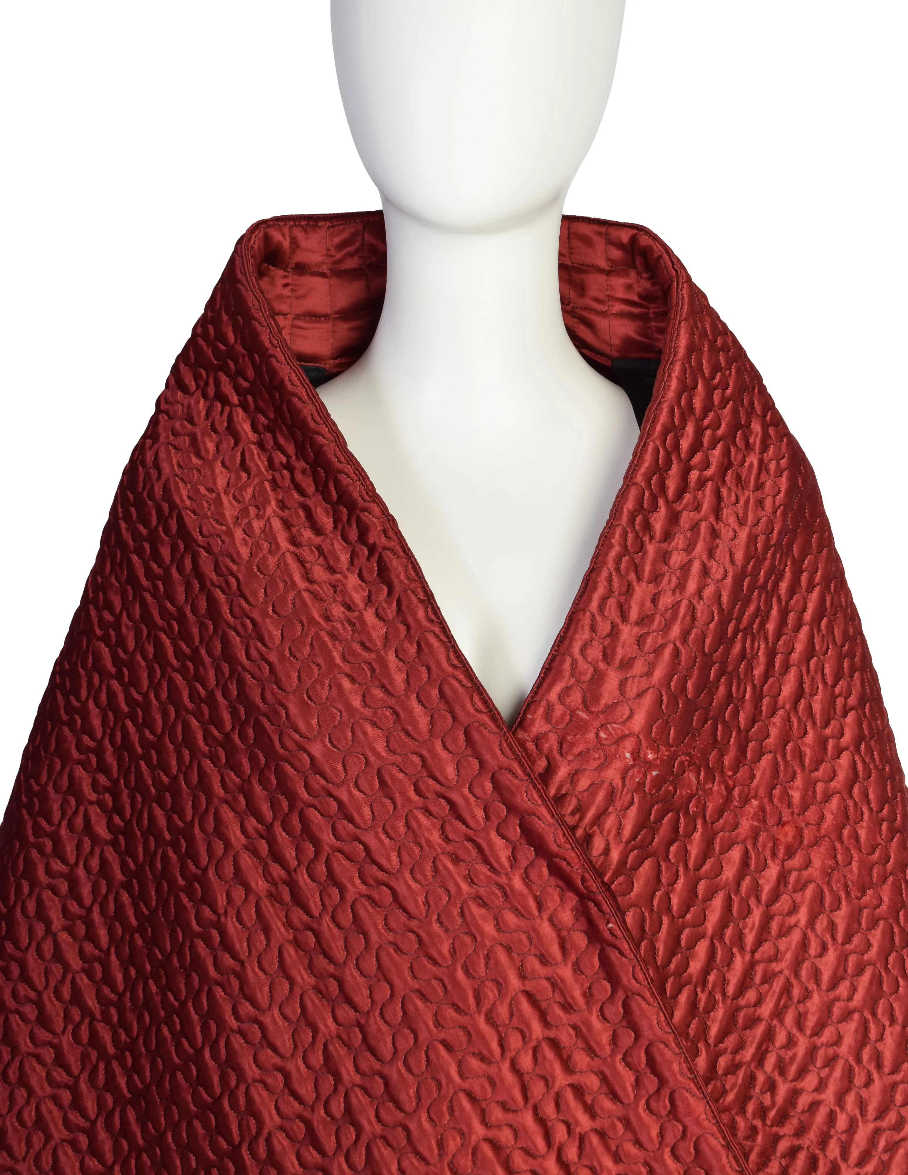 Jean Paul Gaultier Vintage AW 1985 Burgundy Quilted Satin Harness Scarf Shawl