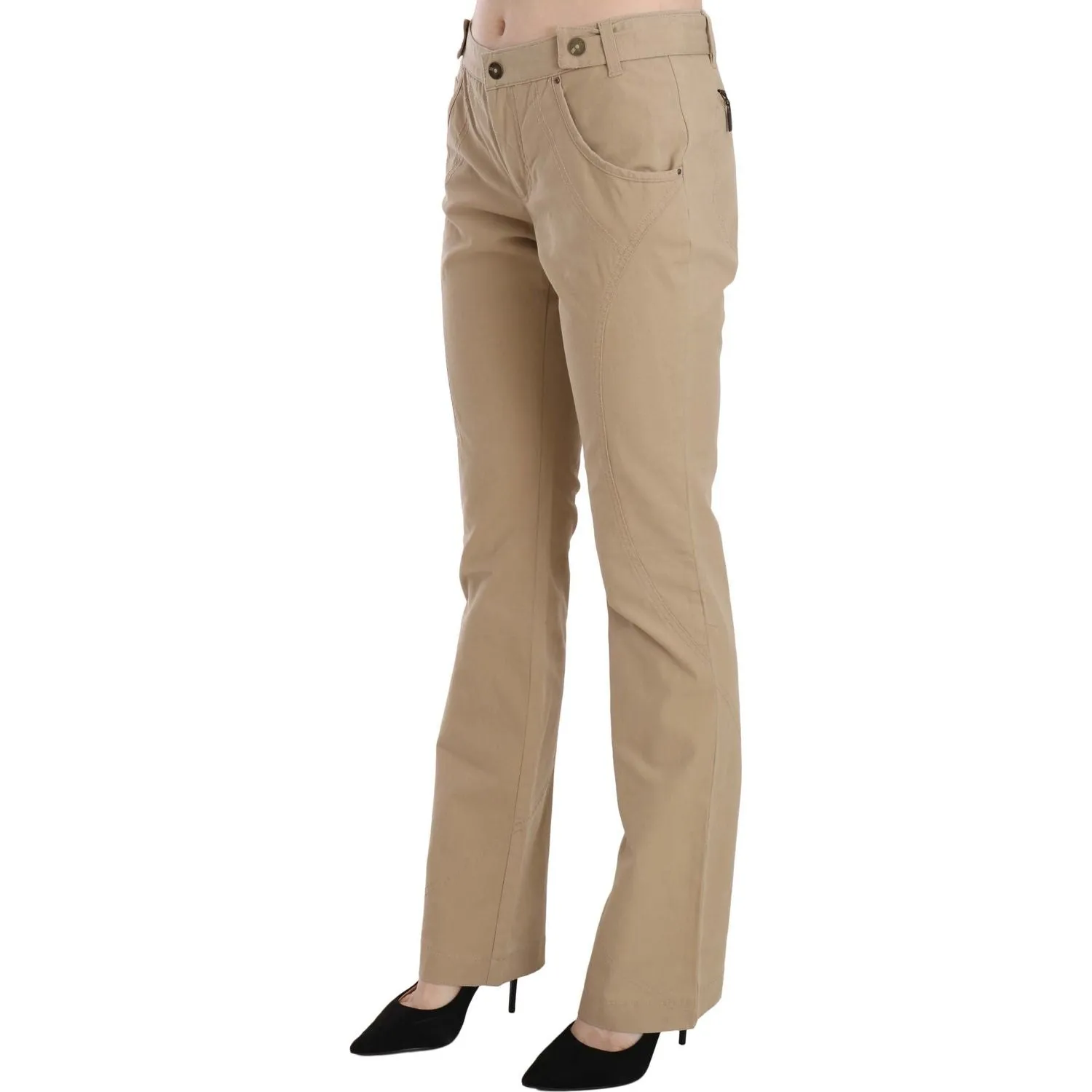 Just Cavalli Beige Mid Waist Straight Leg Pants