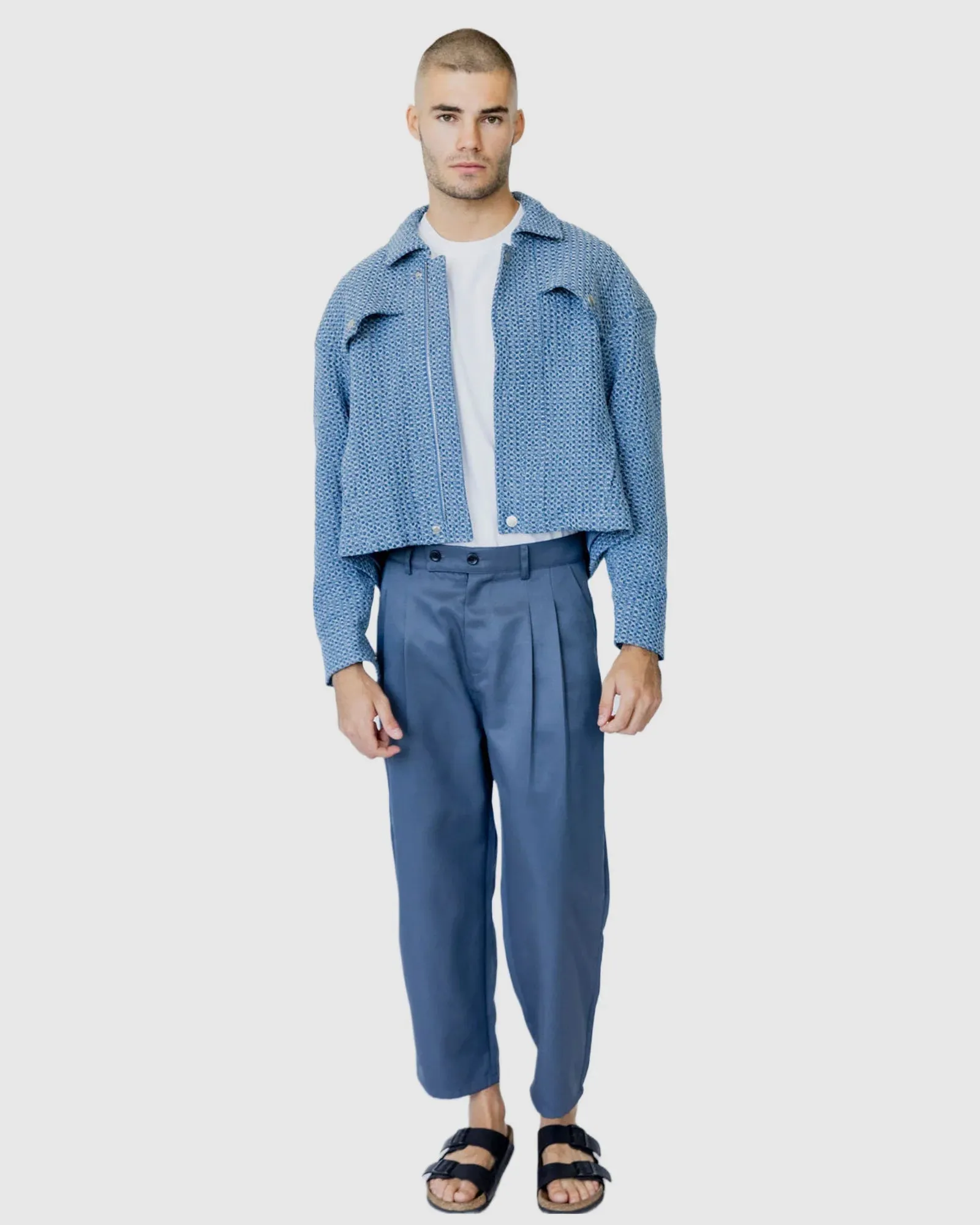 Justin Cassin Yannick Cropped Jacket in Blue Color