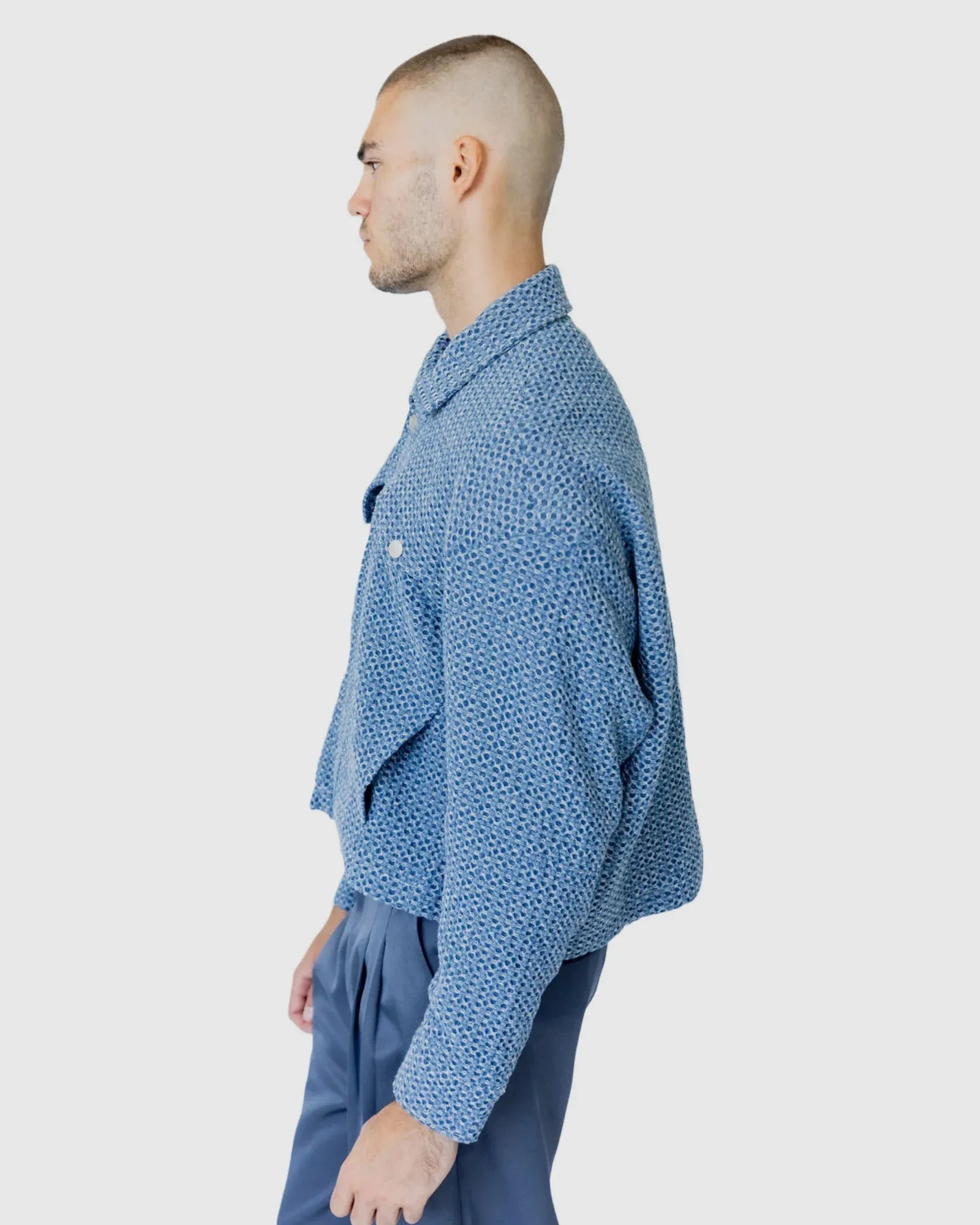 Justin Cassin Yannick Cropped Jacket in Blue Color