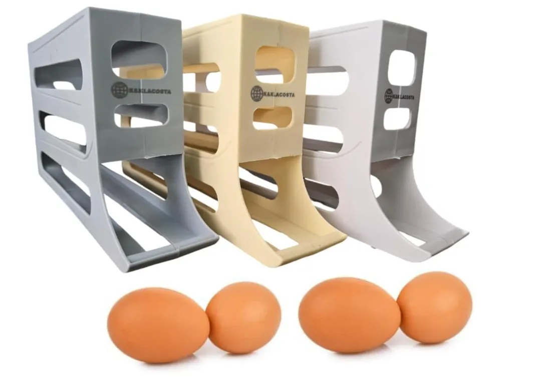 K&KLACOSTA 4 Tier Egg Tray, Automatic Egg Rolling Dispenser Rack for Storing Organizing Distributing and Rolling Eggs in Refrigerator Stackable, in Kitchens, Cabinets, Dining Tables White