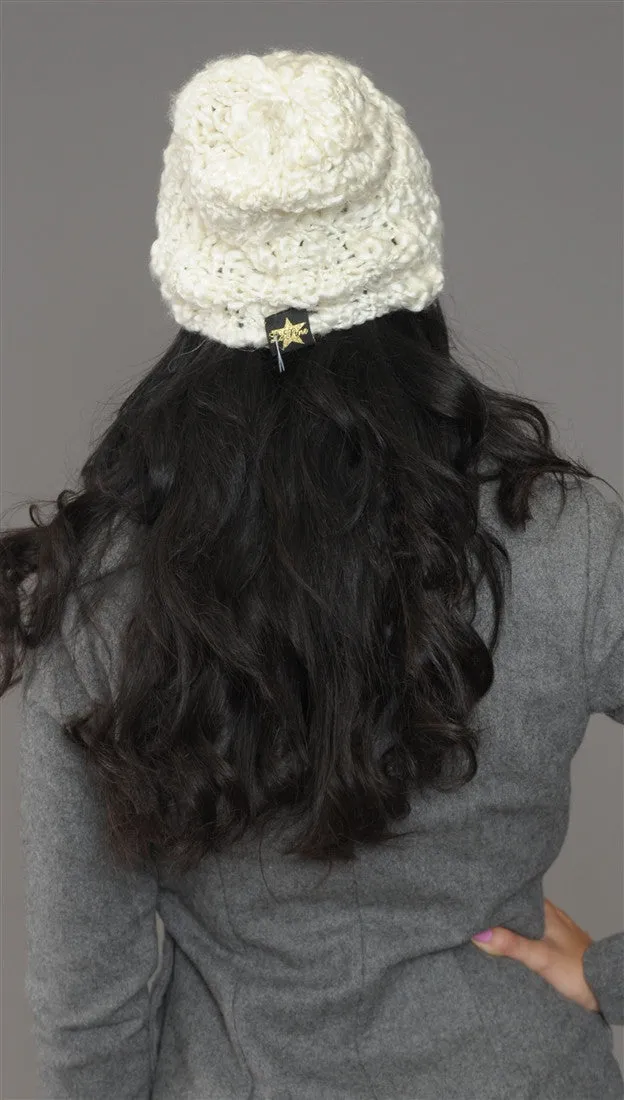 La Fine Head Wear Knit Beanie in Ivory