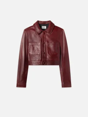 Leather Button Front Jacket -- Syrah Red