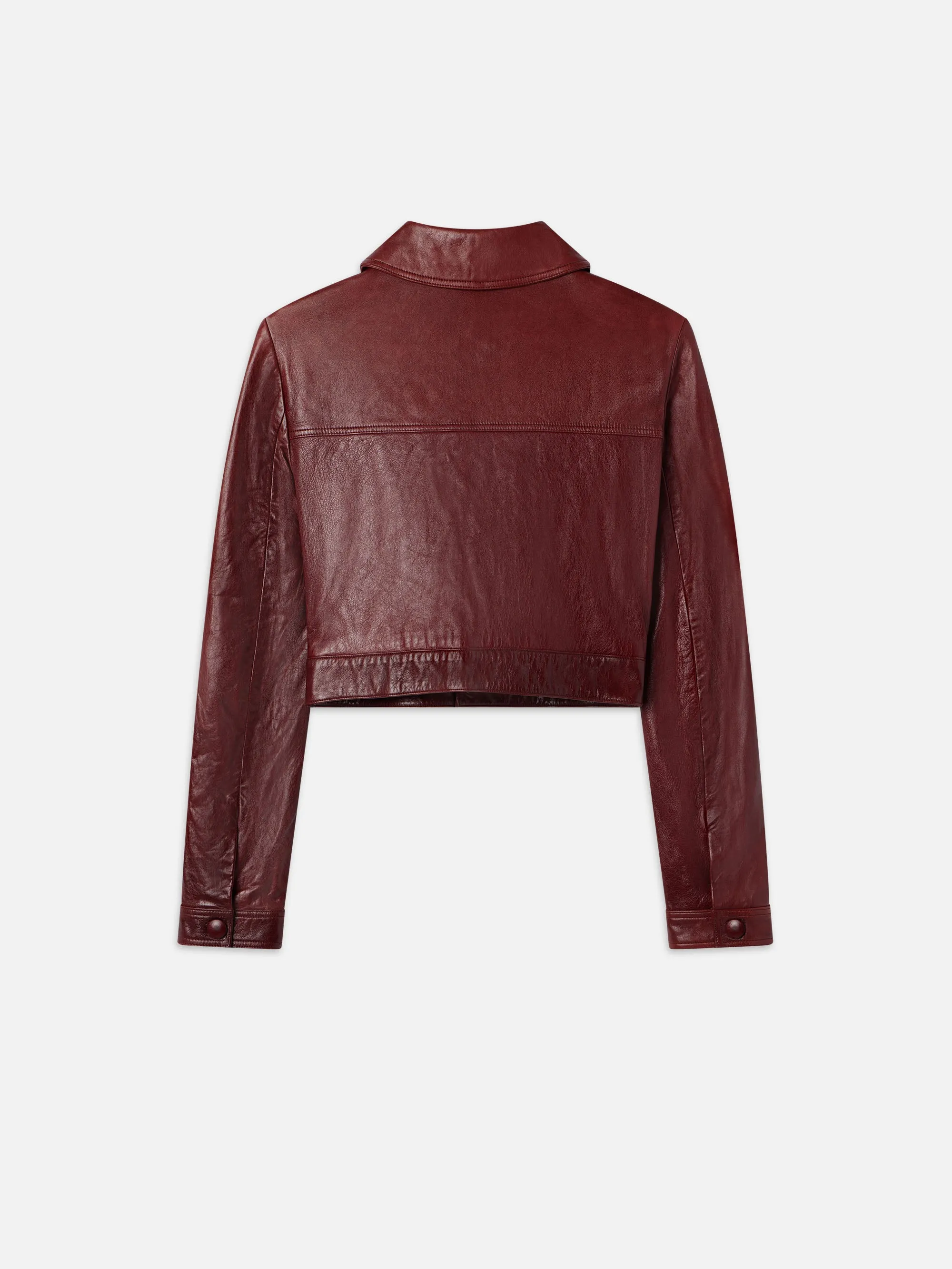 Leather Button Front Jacket -- Syrah Red