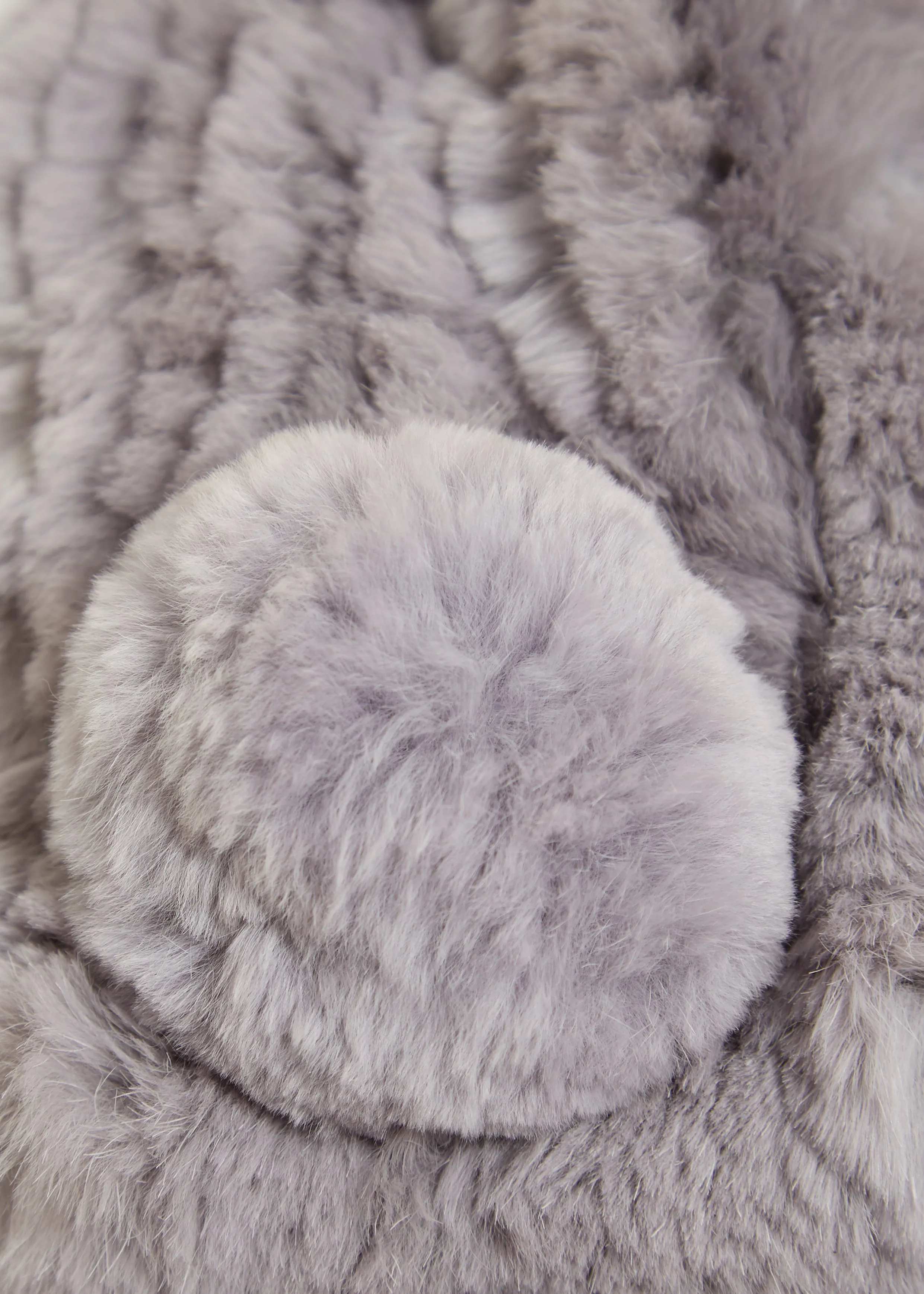 Light Grey Bobble Knitted Rabbit Luxury Fur Scarf