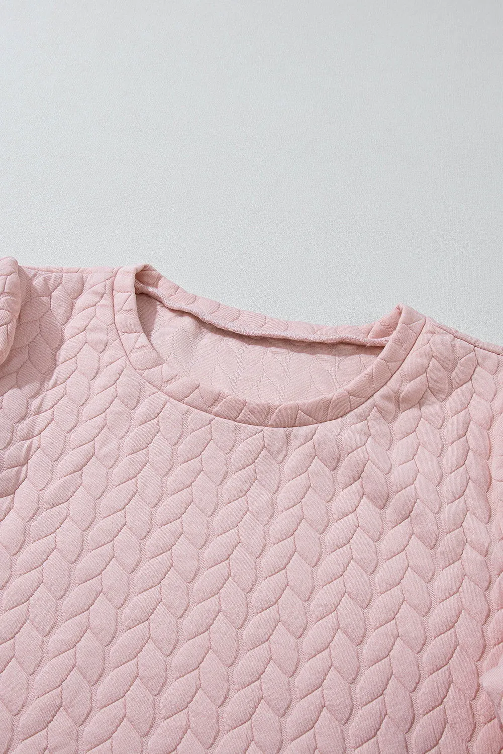 Light Pink Quilted Puff Sleeve Sweatshirt