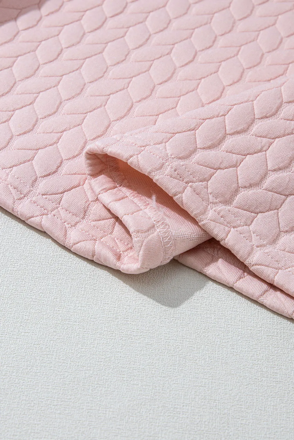 Light Pink Quilted Puff Sleeve Sweatshirt