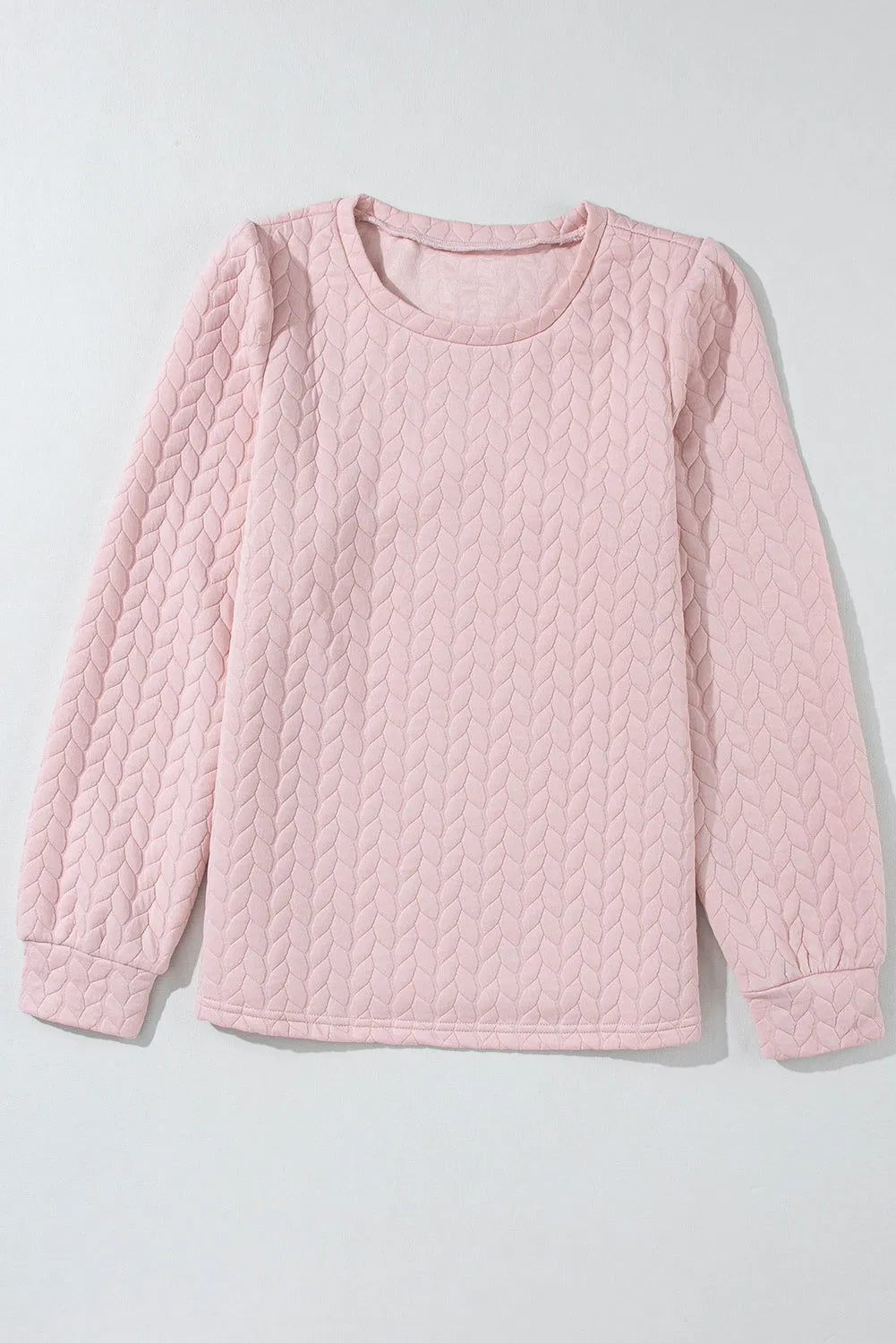 Light Pink Quilted Puff Sleeve Sweatshirt