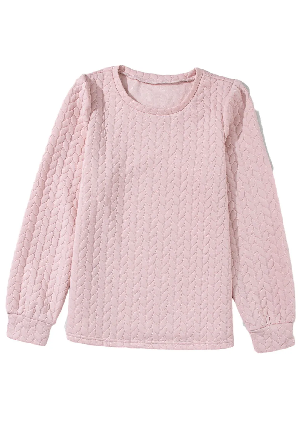 Light Pink Quilted Puff Sleeve Sweatshirt