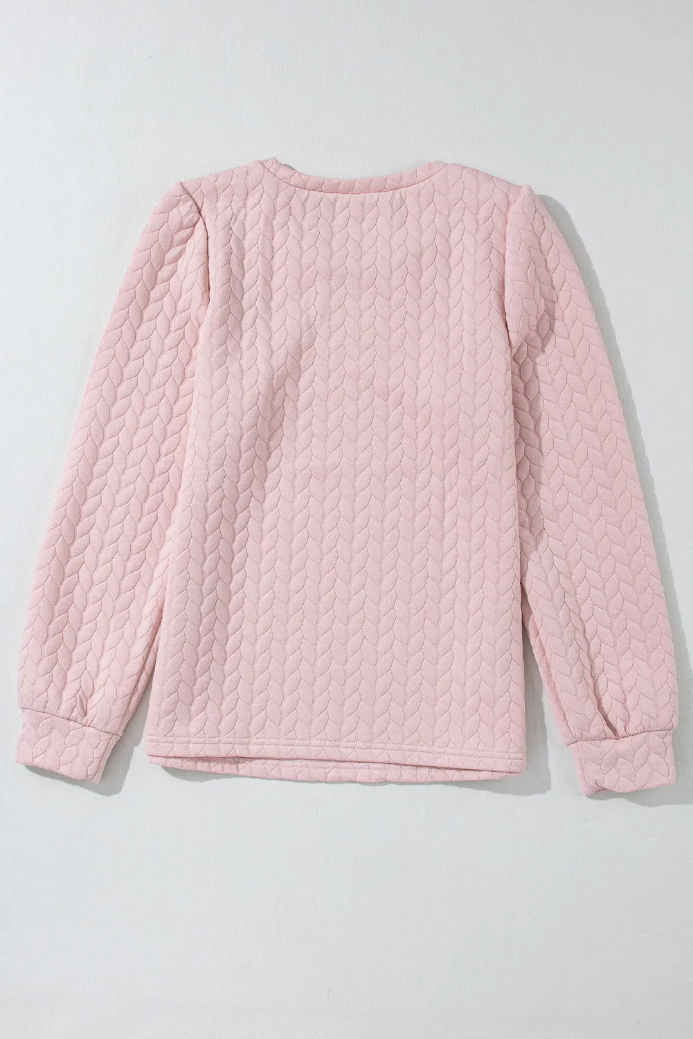 Light Pink Quilted Puff Sleeve Sweatshirt