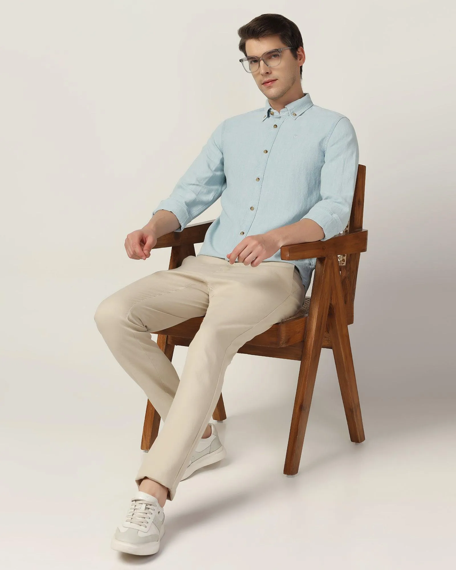 Linen Casual Light Indigo Solid Shirt - Laurent