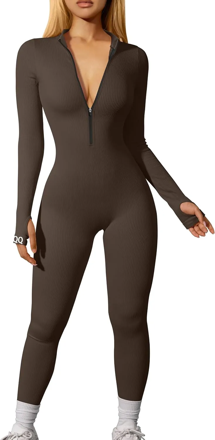 Long Sleeve Zip Front Sport Jumpsuits